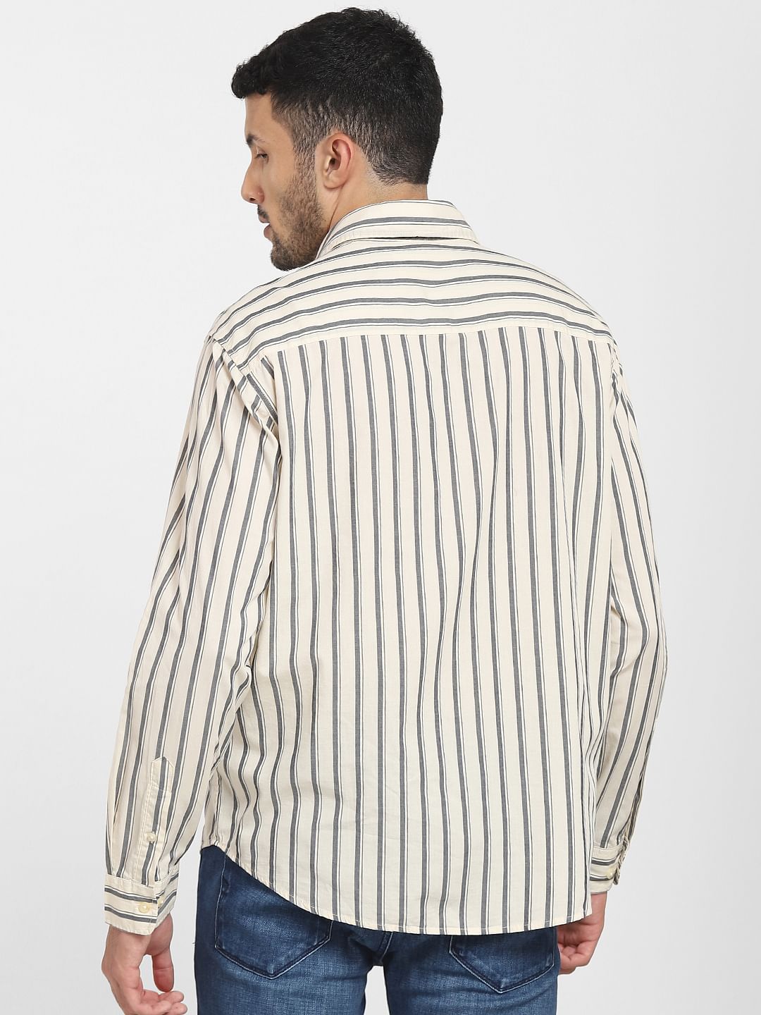 Cream Striped Full Sleeves Shirt