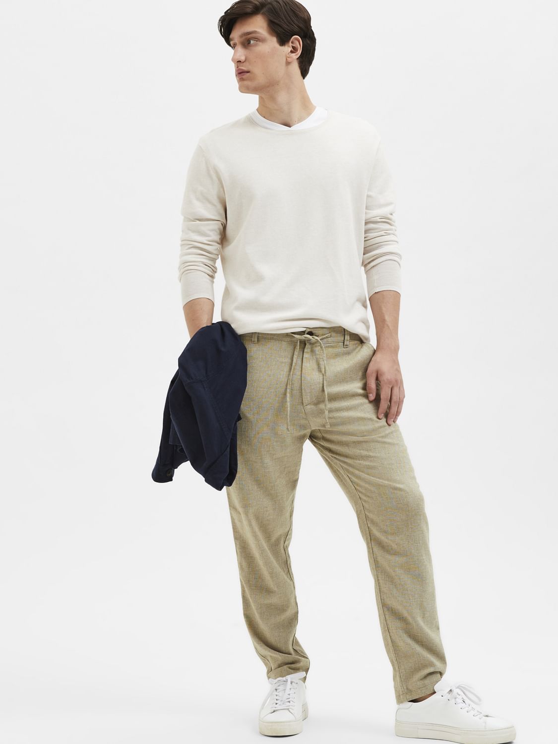 Light Green Mid Rise Linen Pants