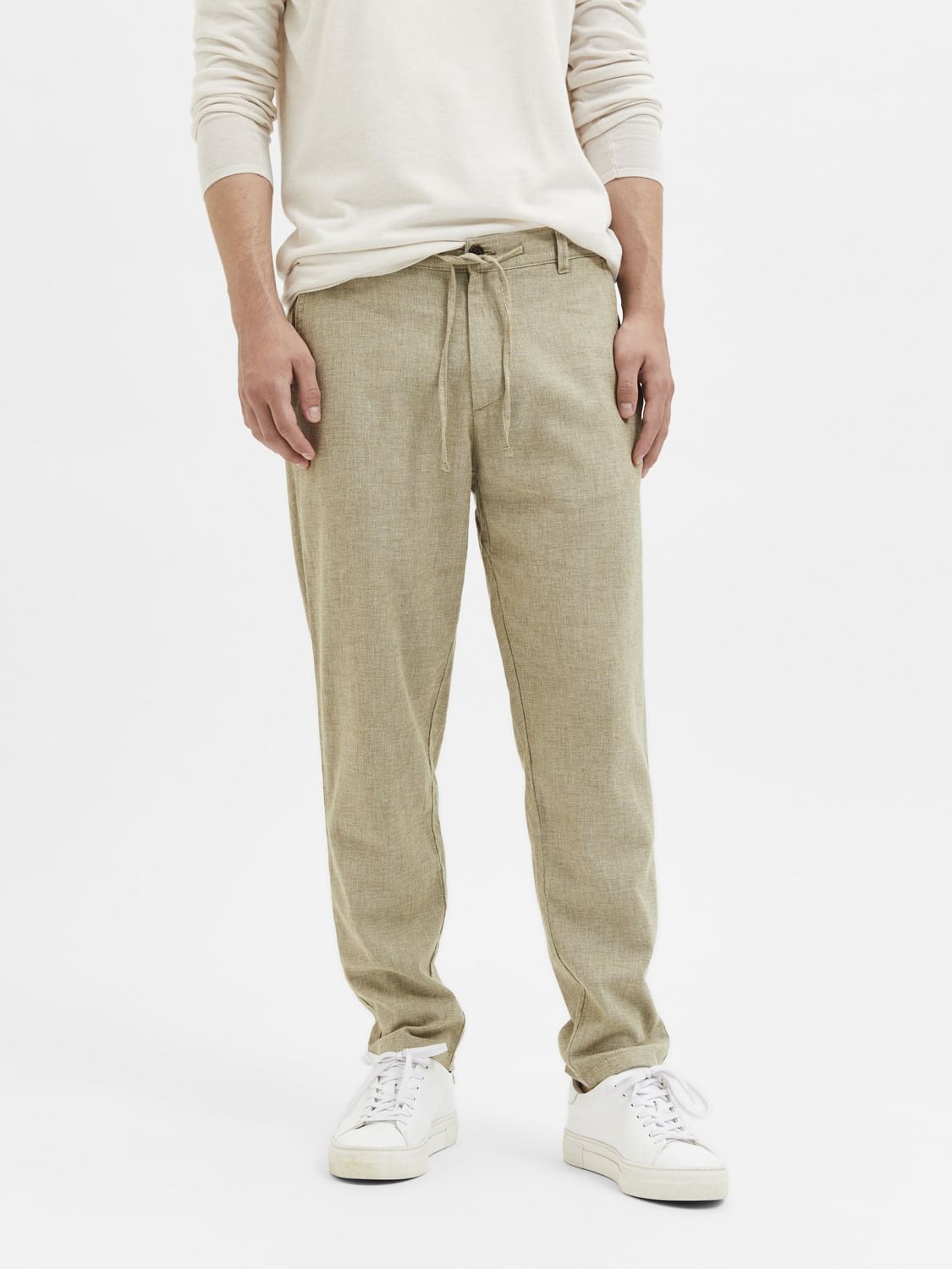 Light Green Mid Rise Linen Pants