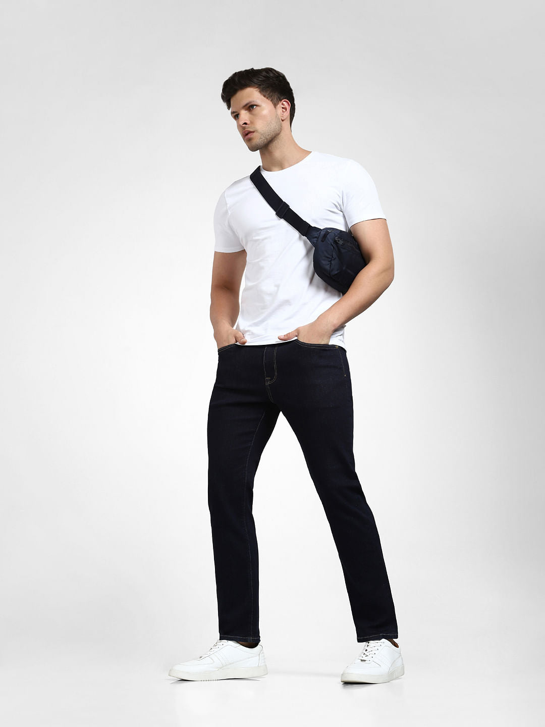 Dark Blue Mid Rise Straight Fit Jeans