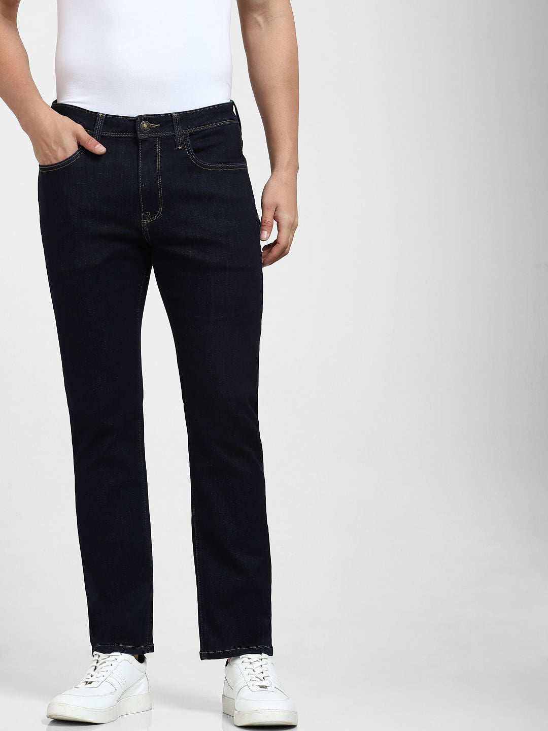 Dark Blue Mid Rise Straight Fit Jeans
