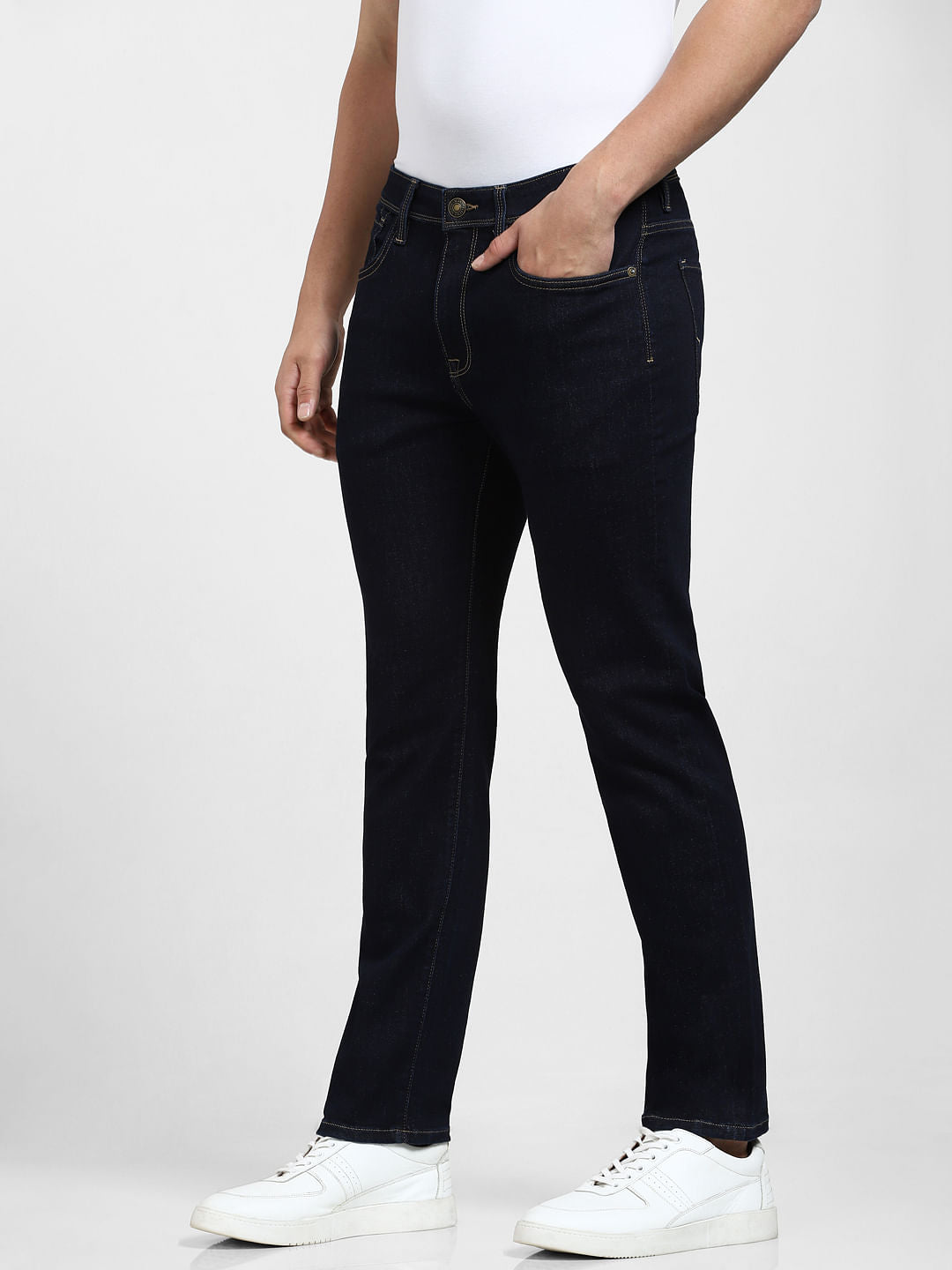 Dark Blue Mid Rise Straight Fit Jeans