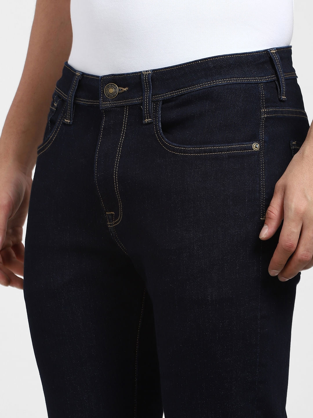 Dark Blue Mid Rise Straight Fit Jeans