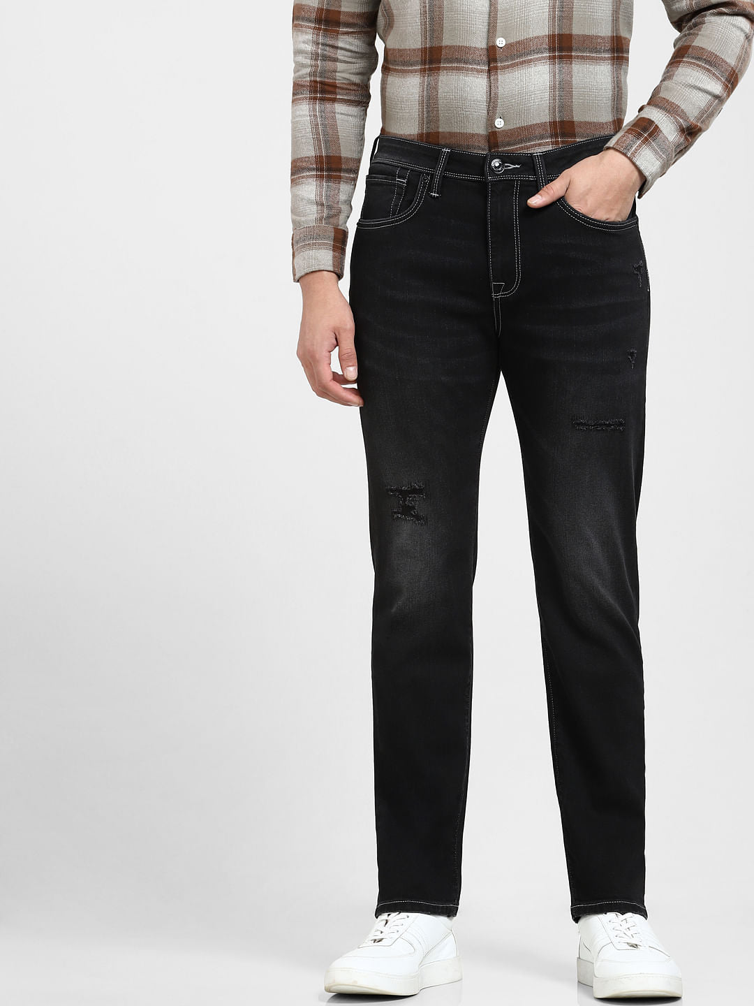 Black Mid Rise Straight Fit Jeans