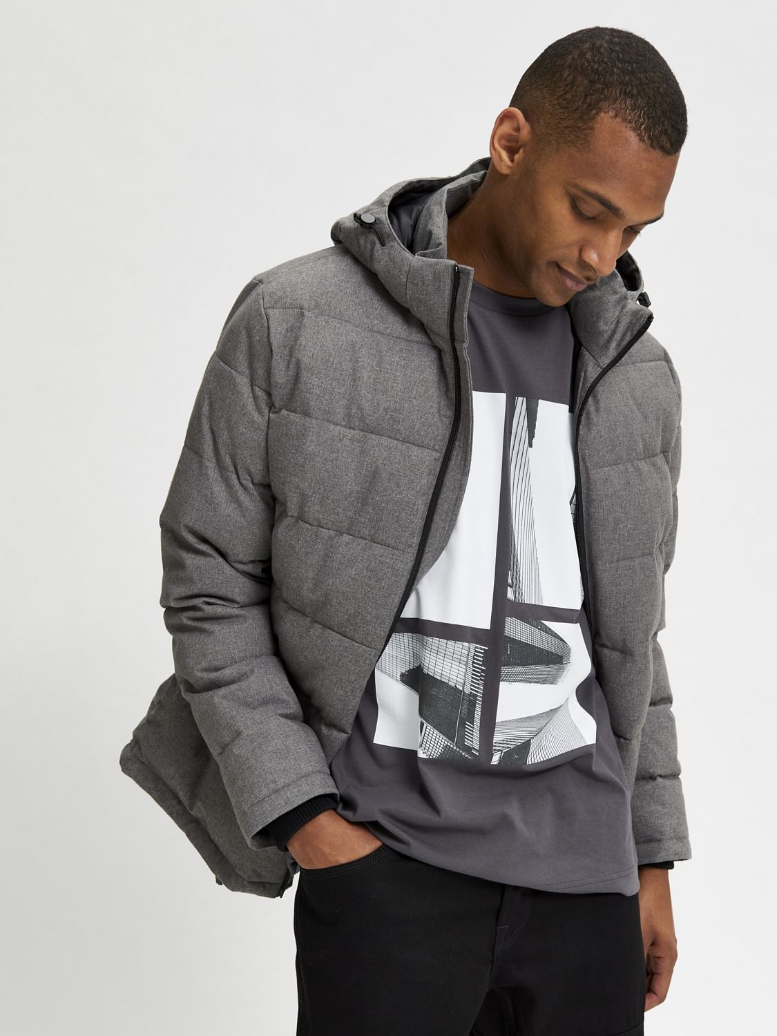 Grey Graphic Print Crew Neck T-Shirt