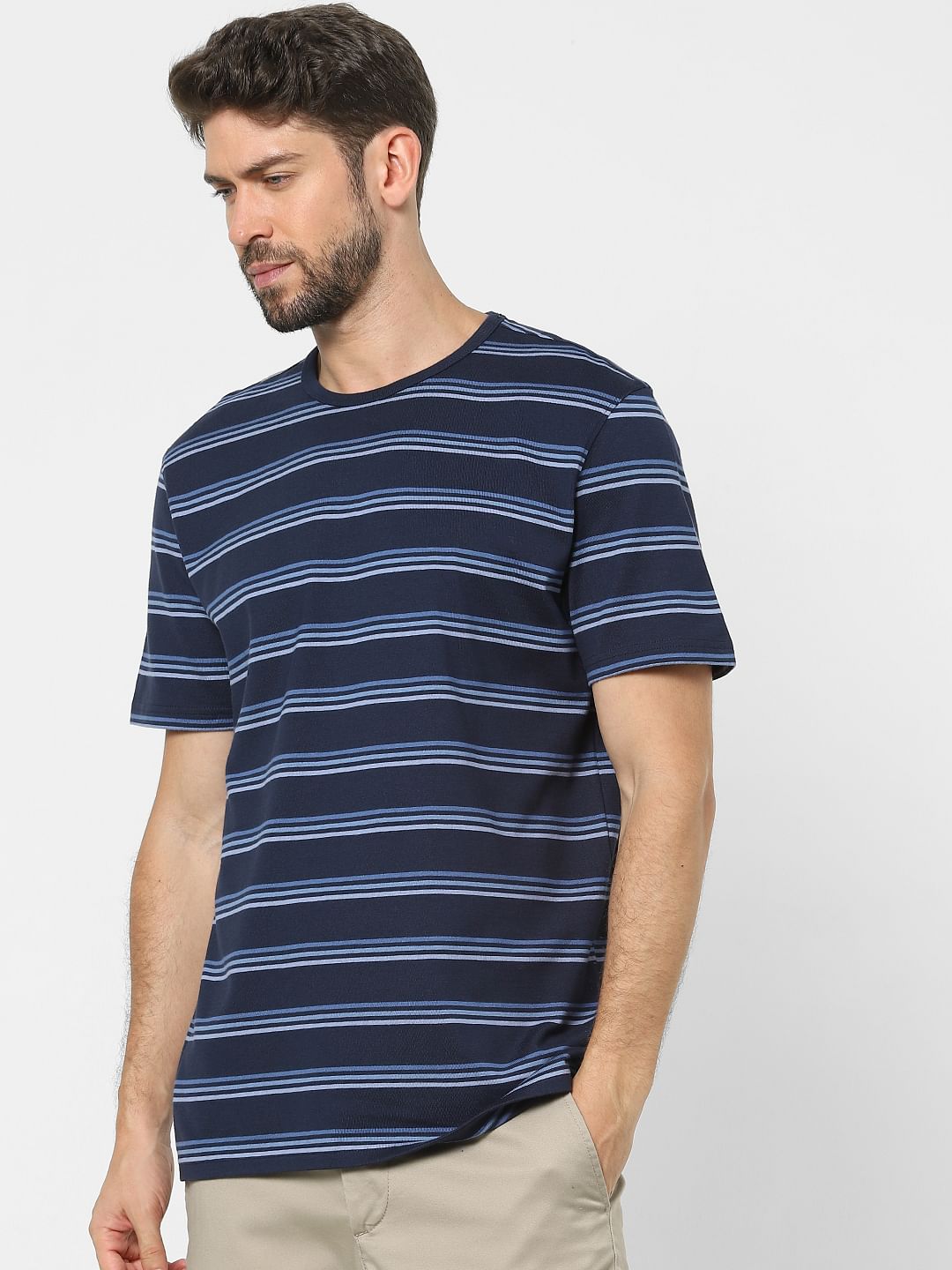 Blue Striped Crew Neck T-Shirt