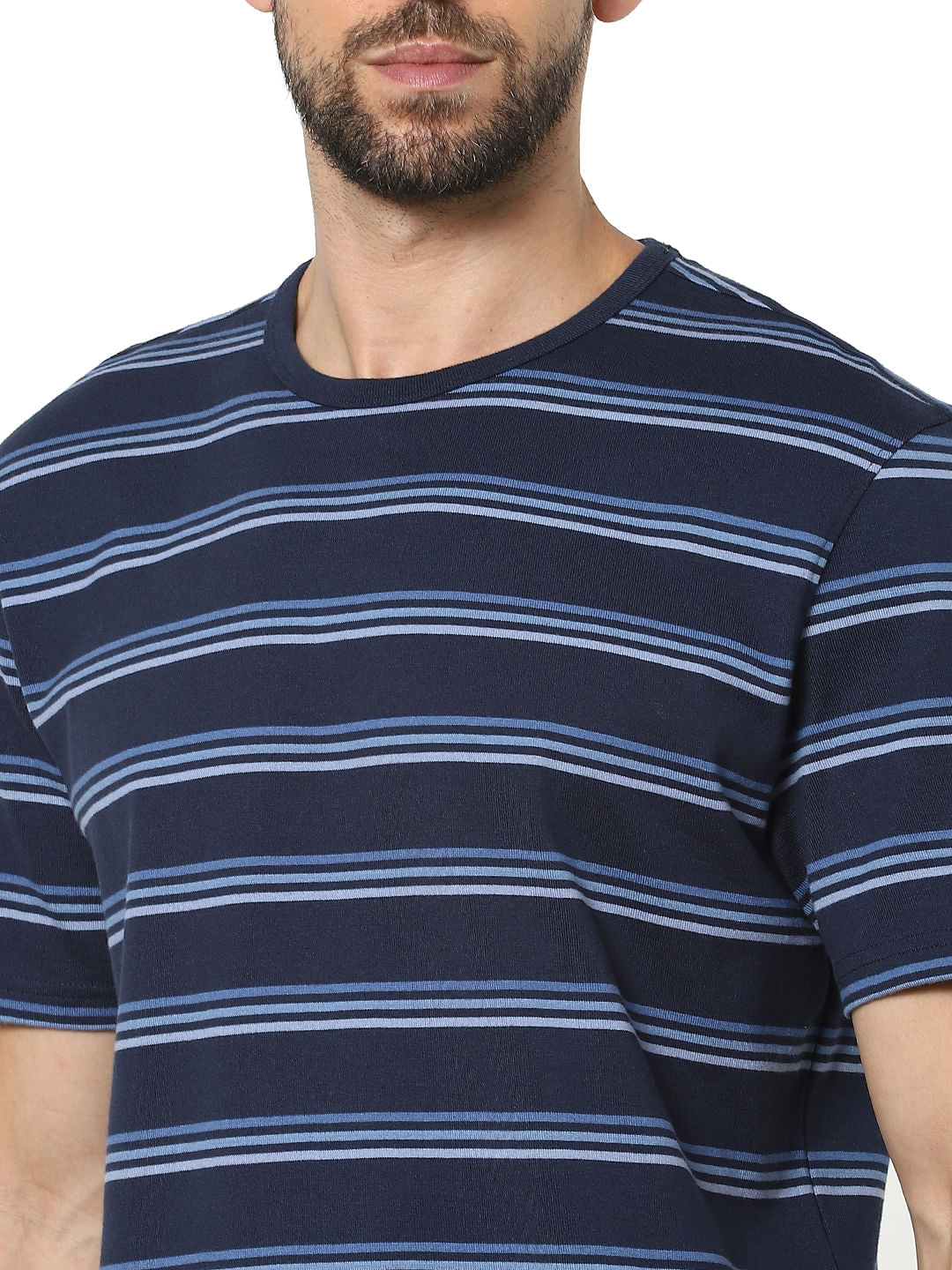 Blue Striped Crew Neck T-Shirt