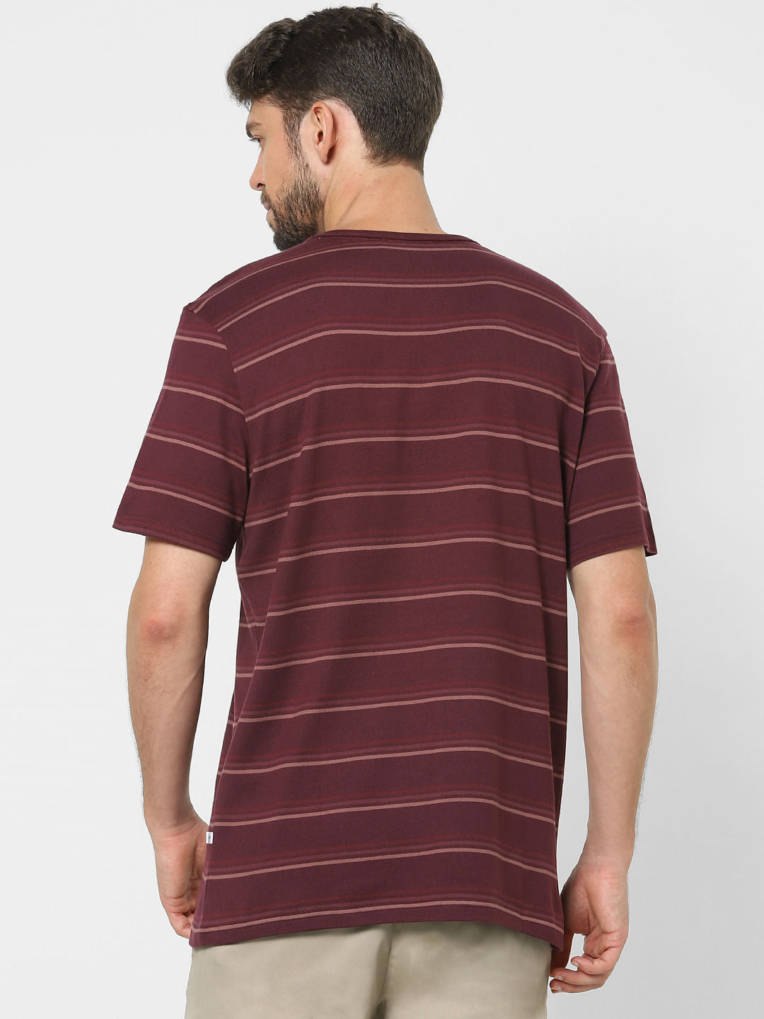 Maroon Striped Crew Neck T-Shirt