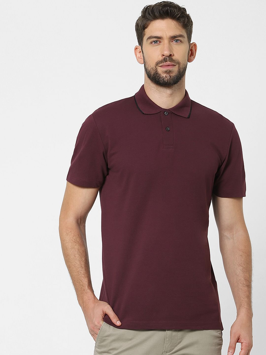 Maroon Organic Cotton Polo Neck T-Shirt