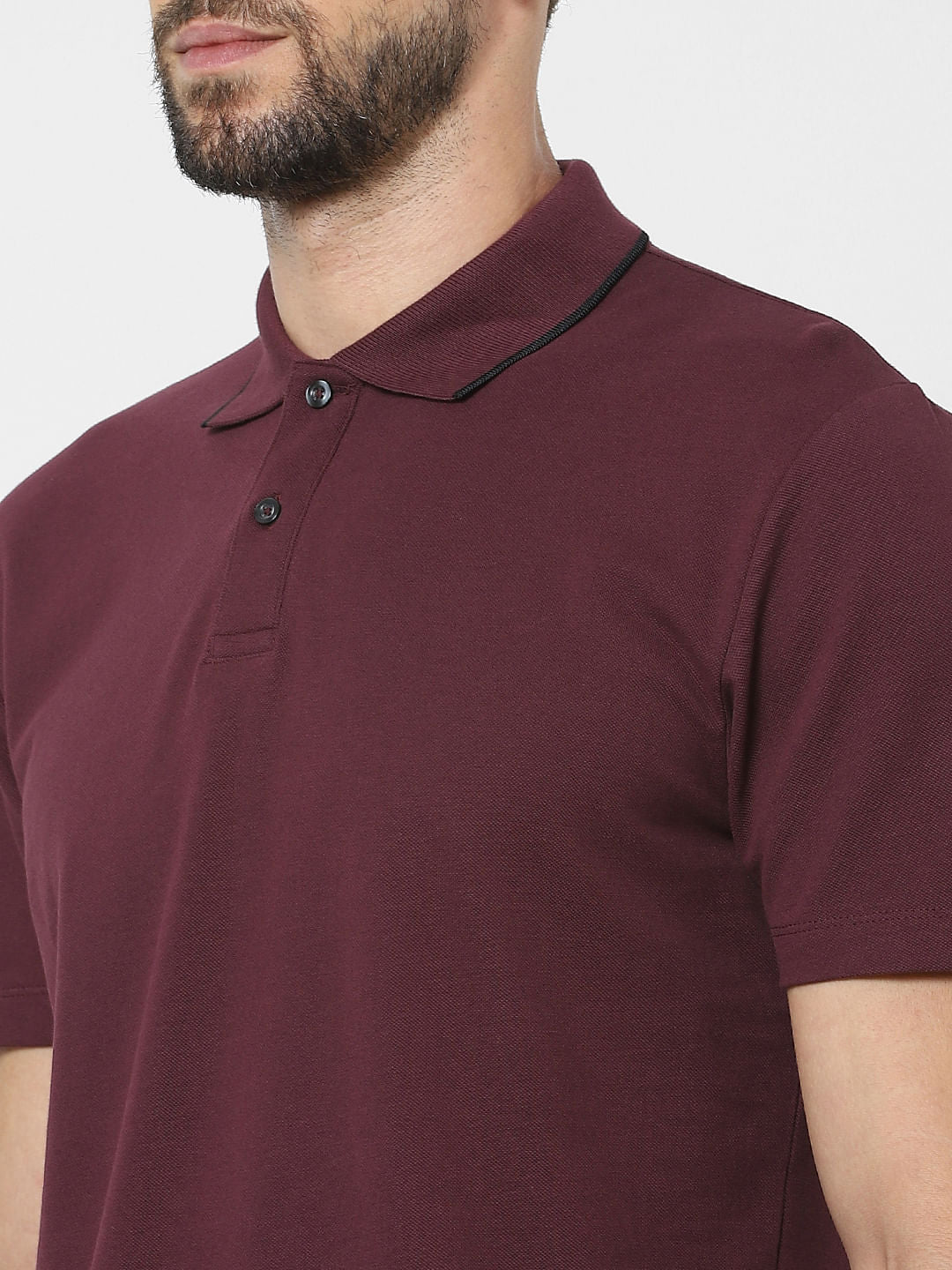 Maroon Organic Cotton Polo Neck T-Shirt