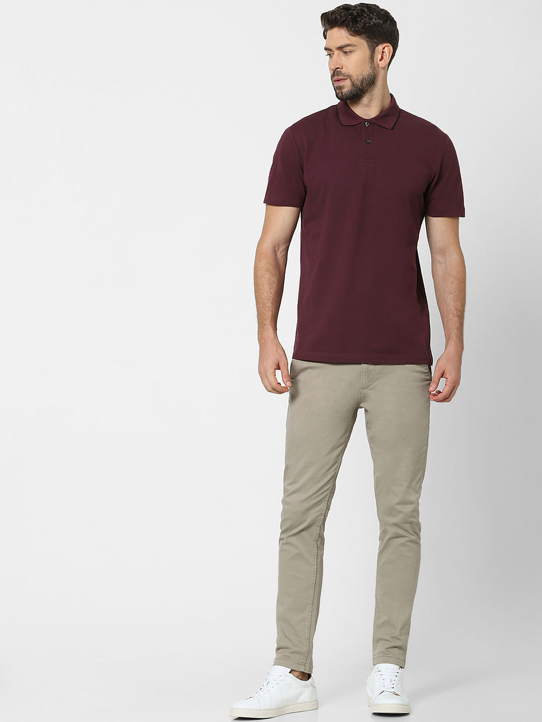 Maroon Organic Cotton Polo Neck T-Shirt