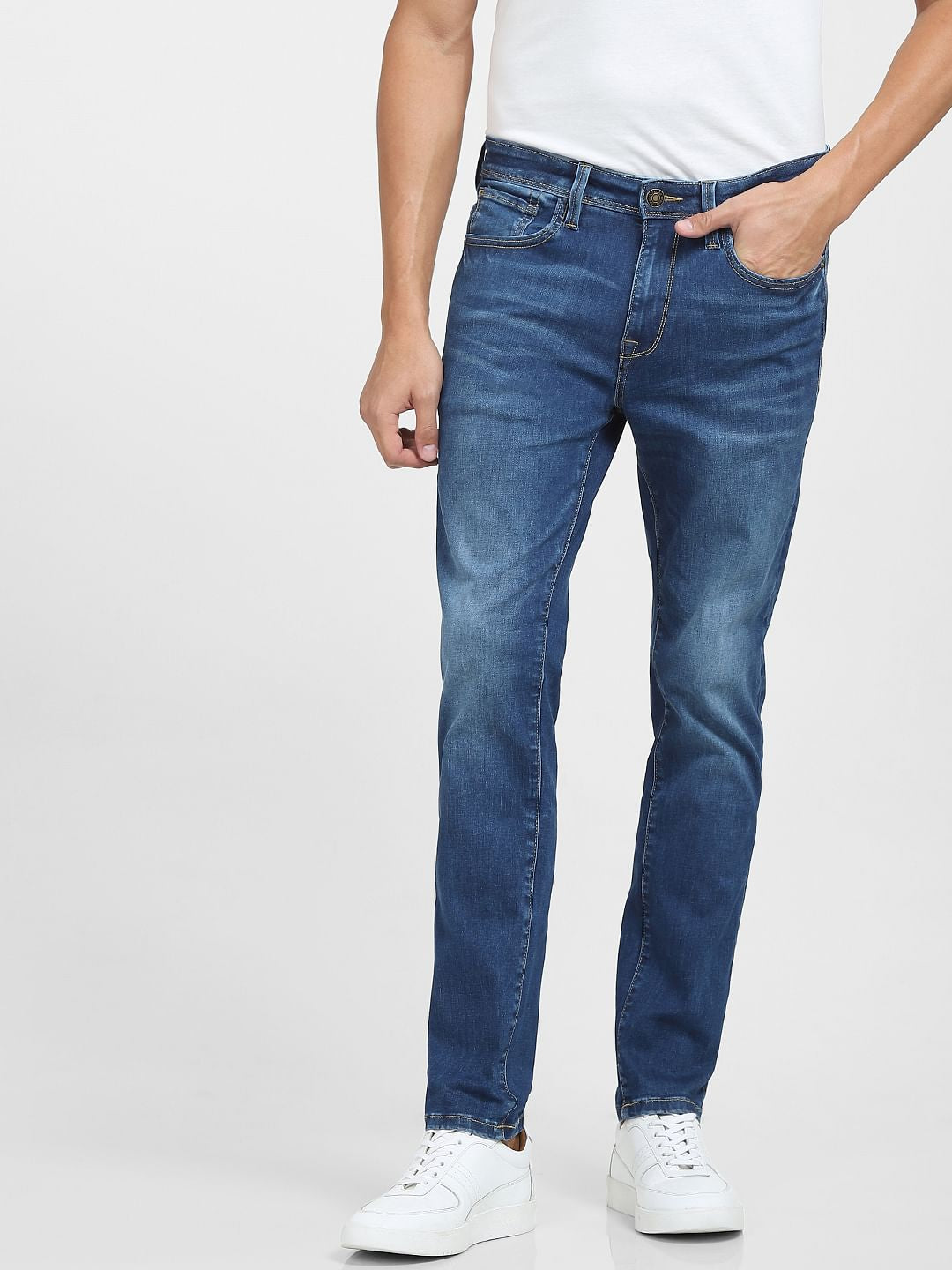 Blue Mid Rise Faded Slim Fit Jeans