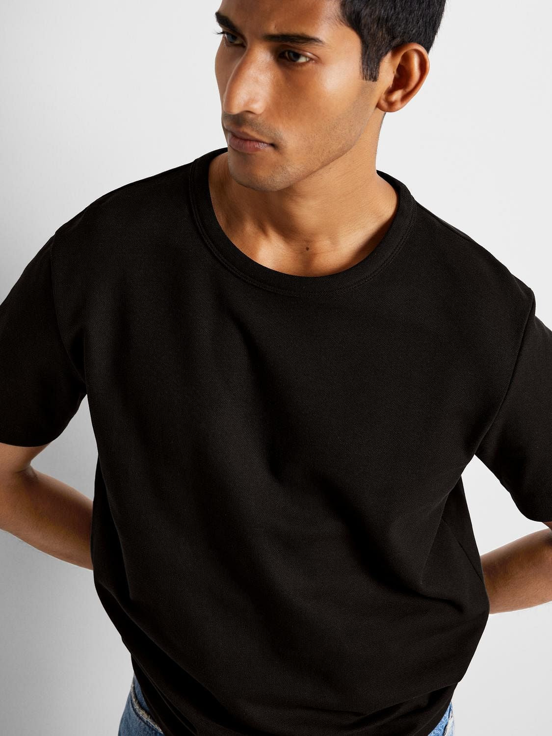 Black Pique Crew Neck T-shirt