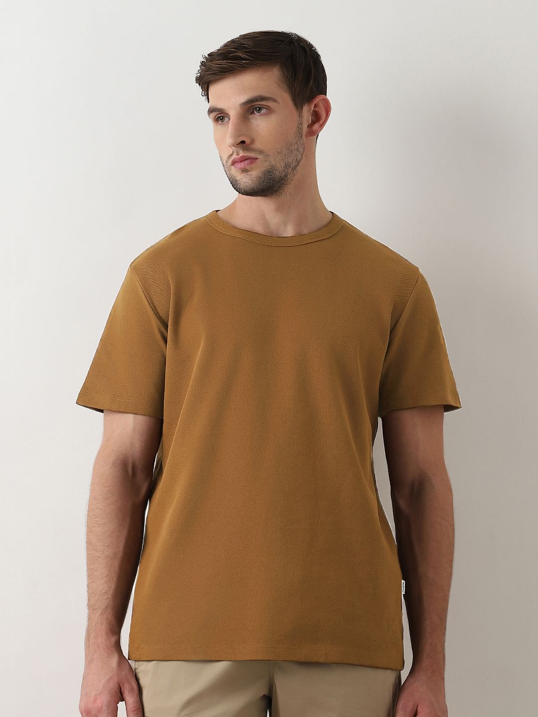 Dark Brown Pique Crew Neck T-shirt
