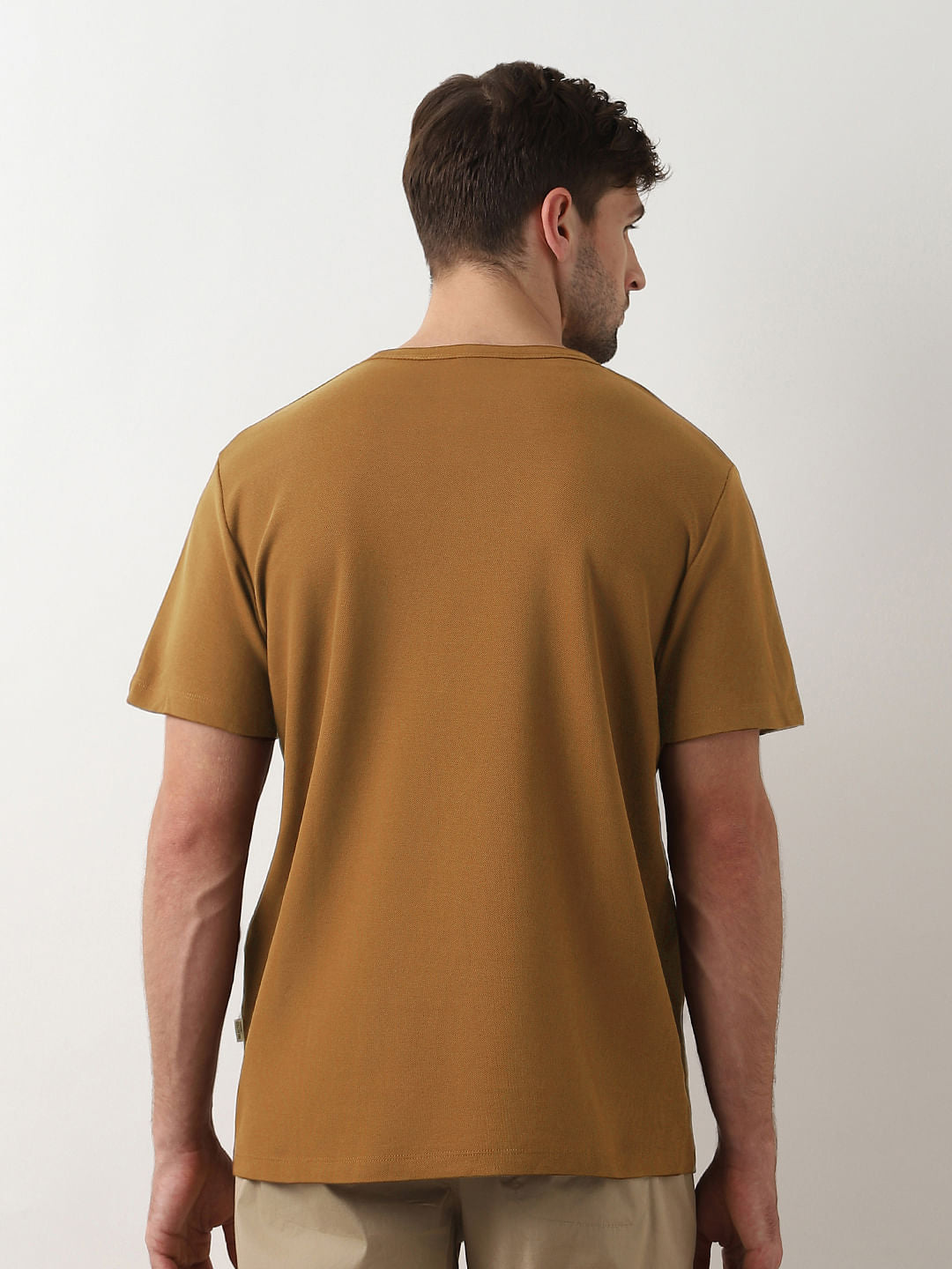 Dark Brown Pique Crew Neck T-shirt