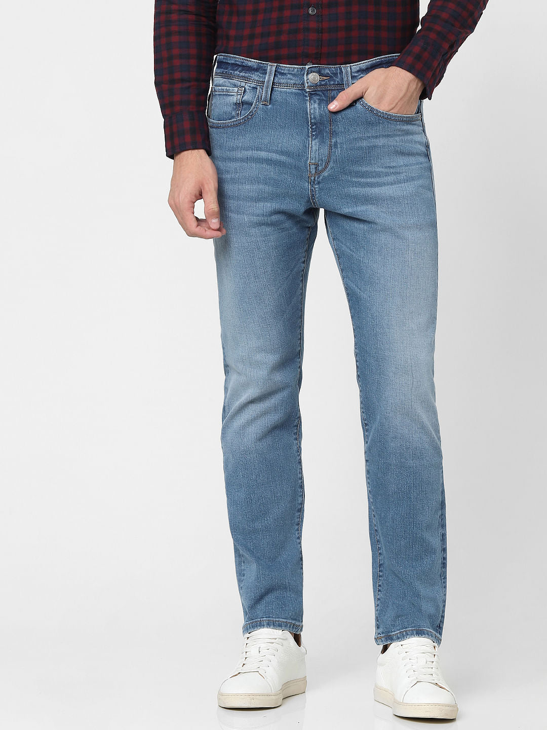 Light Blue Mid Rise Straight Jeans