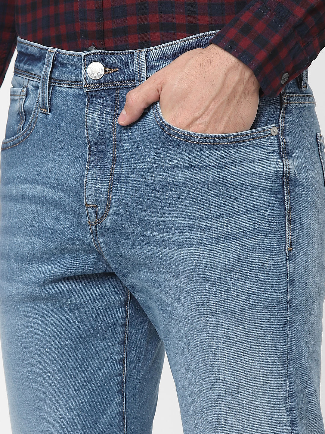 Light Blue Mid Rise Straight Jeans