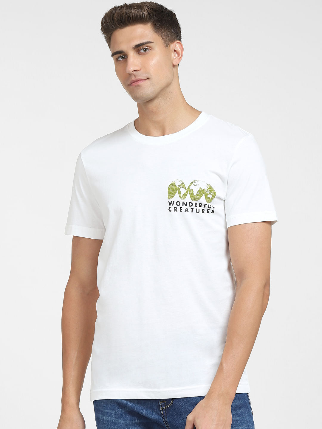 White Graphic Print Crew Neck T-Shirt