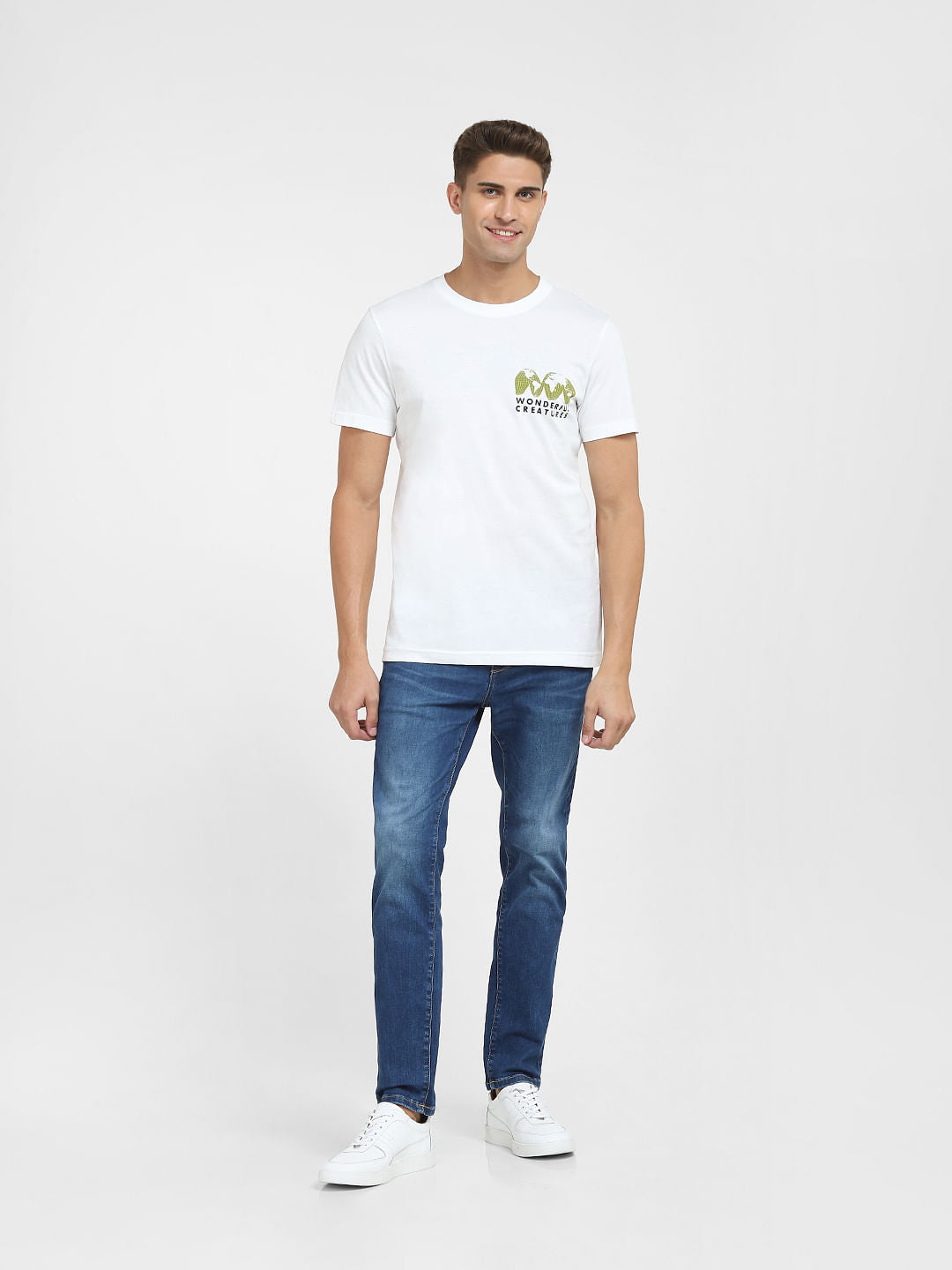 White Graphic Print Crew Neck T-Shirt