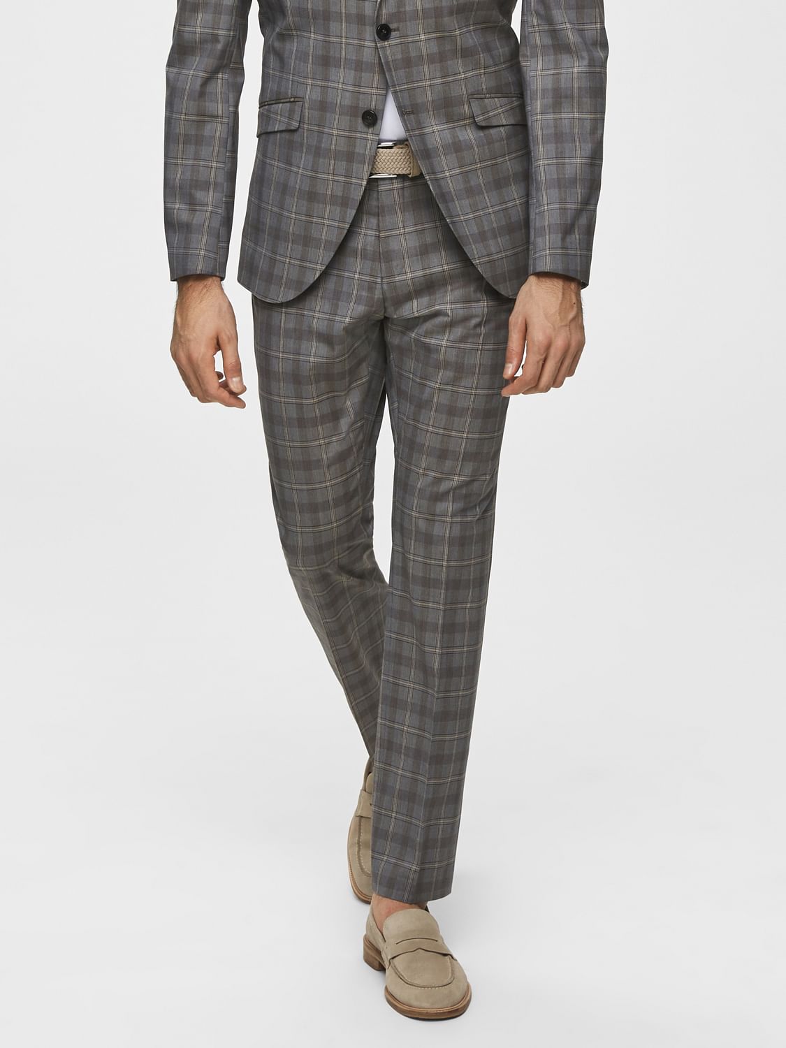 Grey Check Slim Fit Formal Trousers
