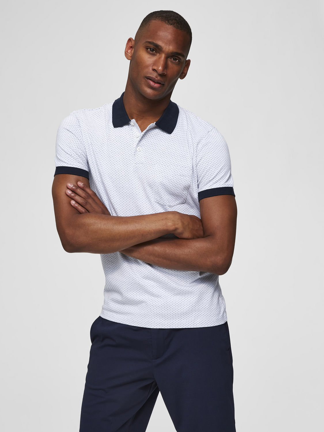 White Self Design Contrast Collar Polo T-Shirt