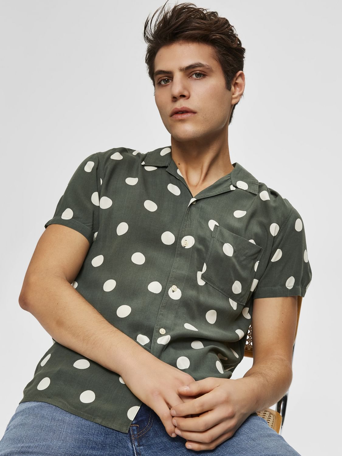Green Polka Dot Short Sleeves Shirt
