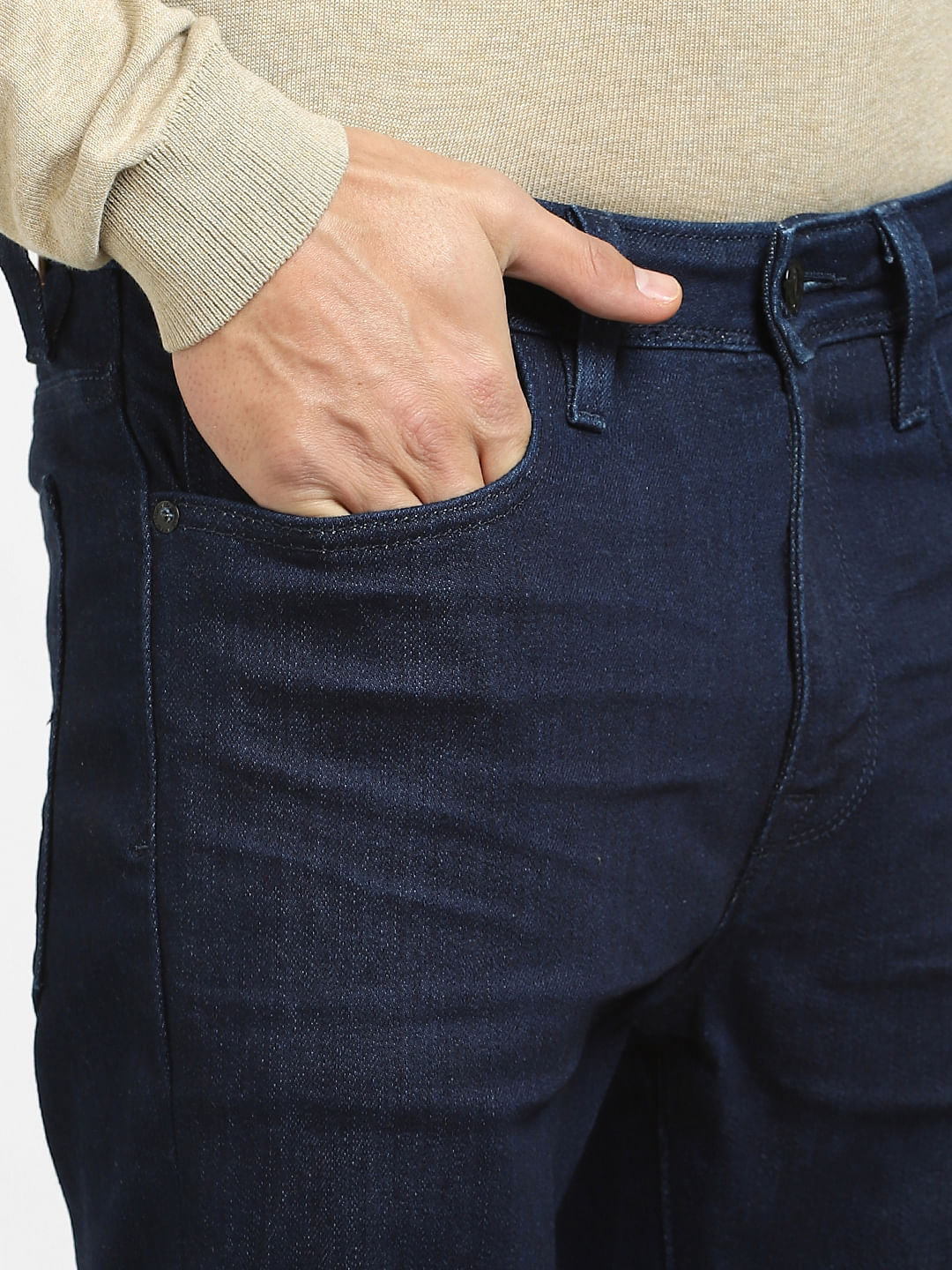 Dark Blue Mid Rise Slim Fit Jeans