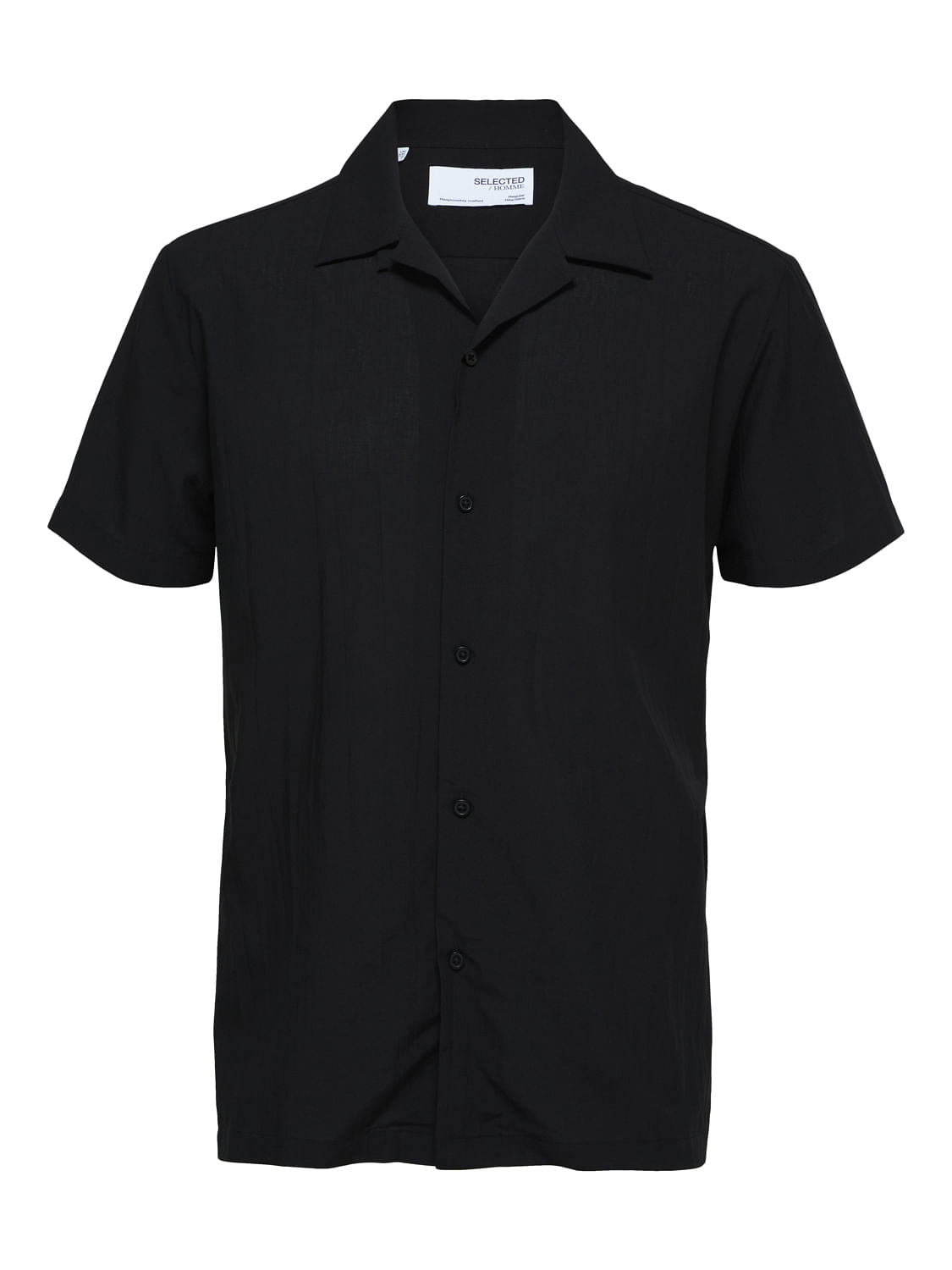Black Cuban Collar Short Sleeves Shirt