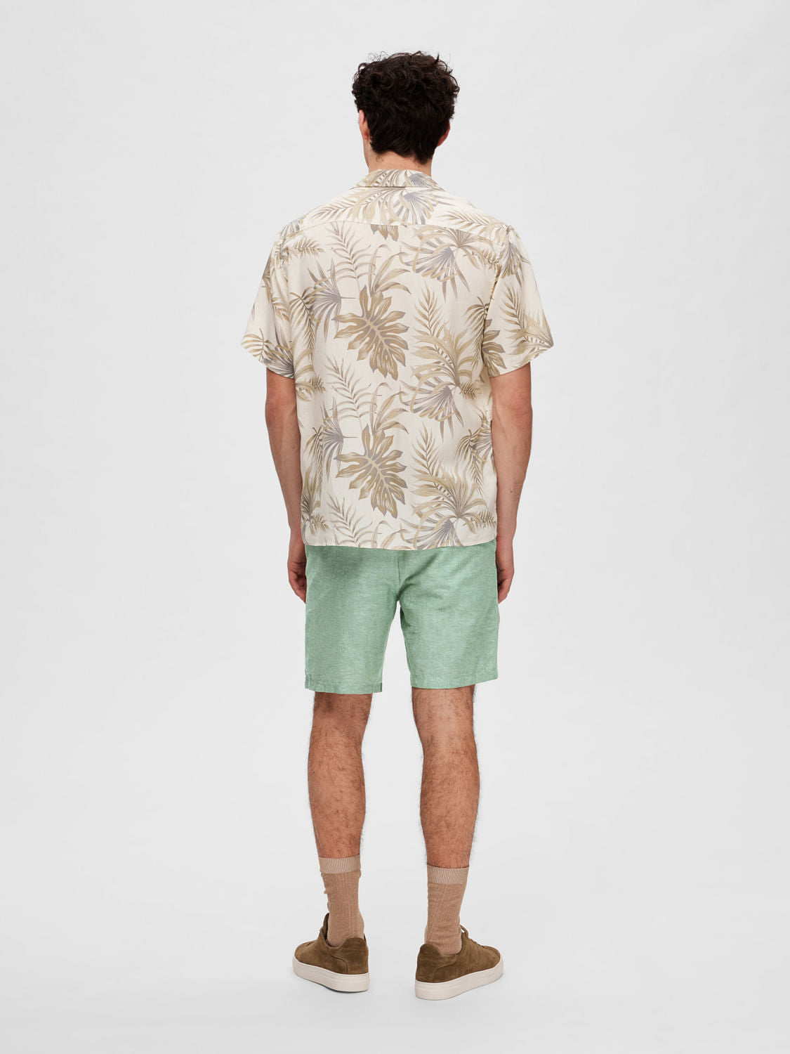Cream Tropical Print Cuban Collar Shirt