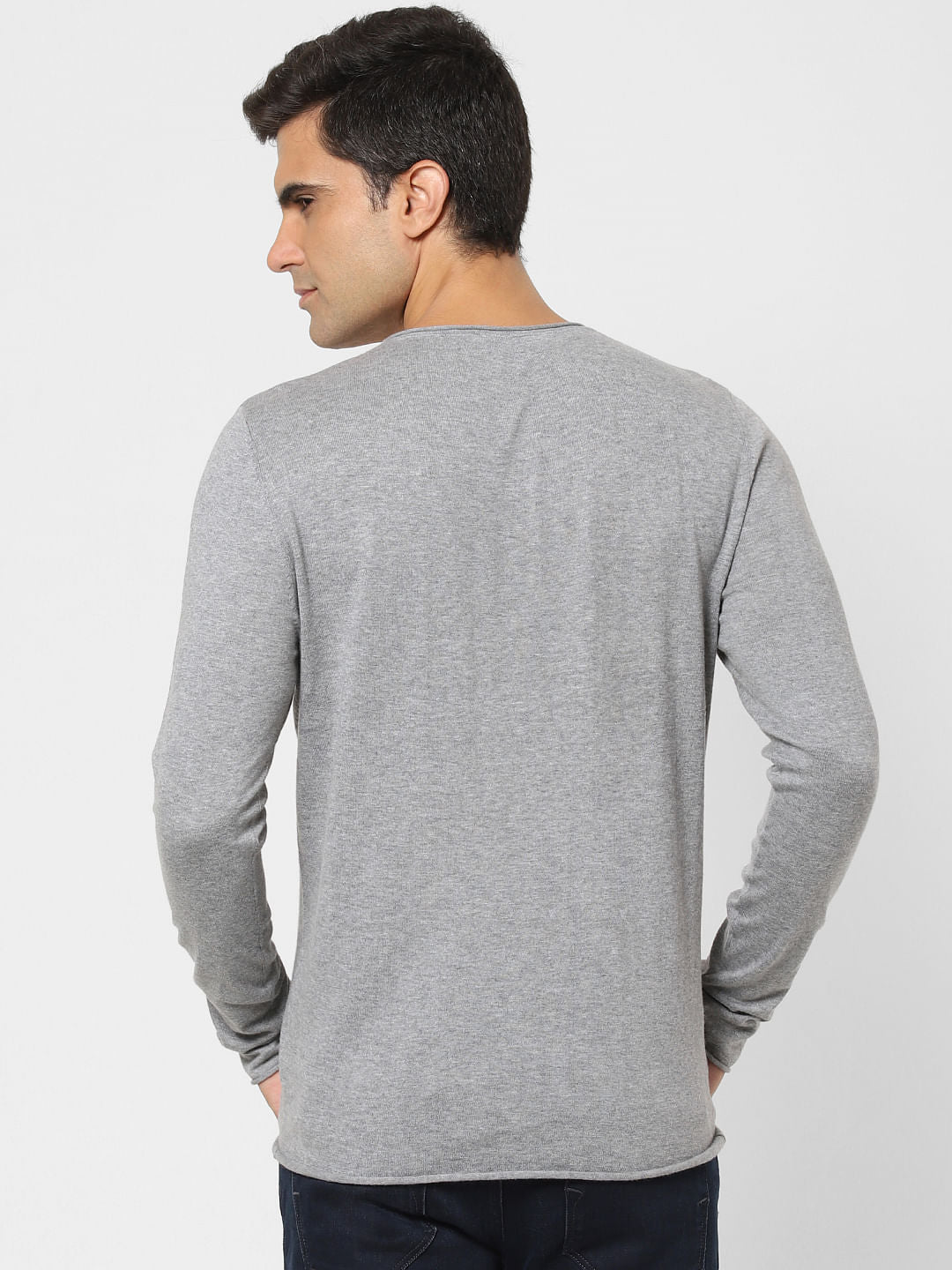 Grey Crew Neck Full Sleeves T-Shirt
