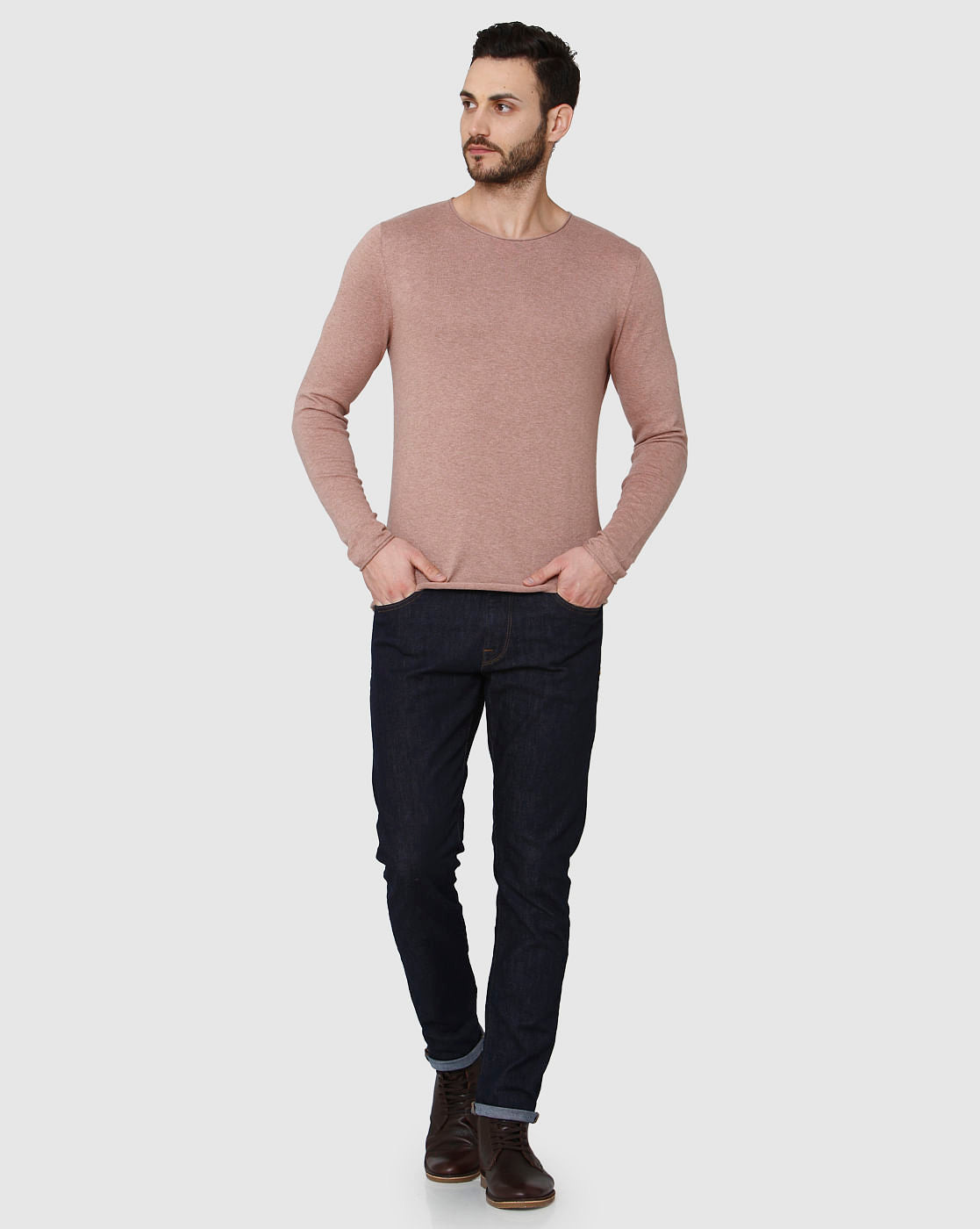 Brown Crew Neck Pullover