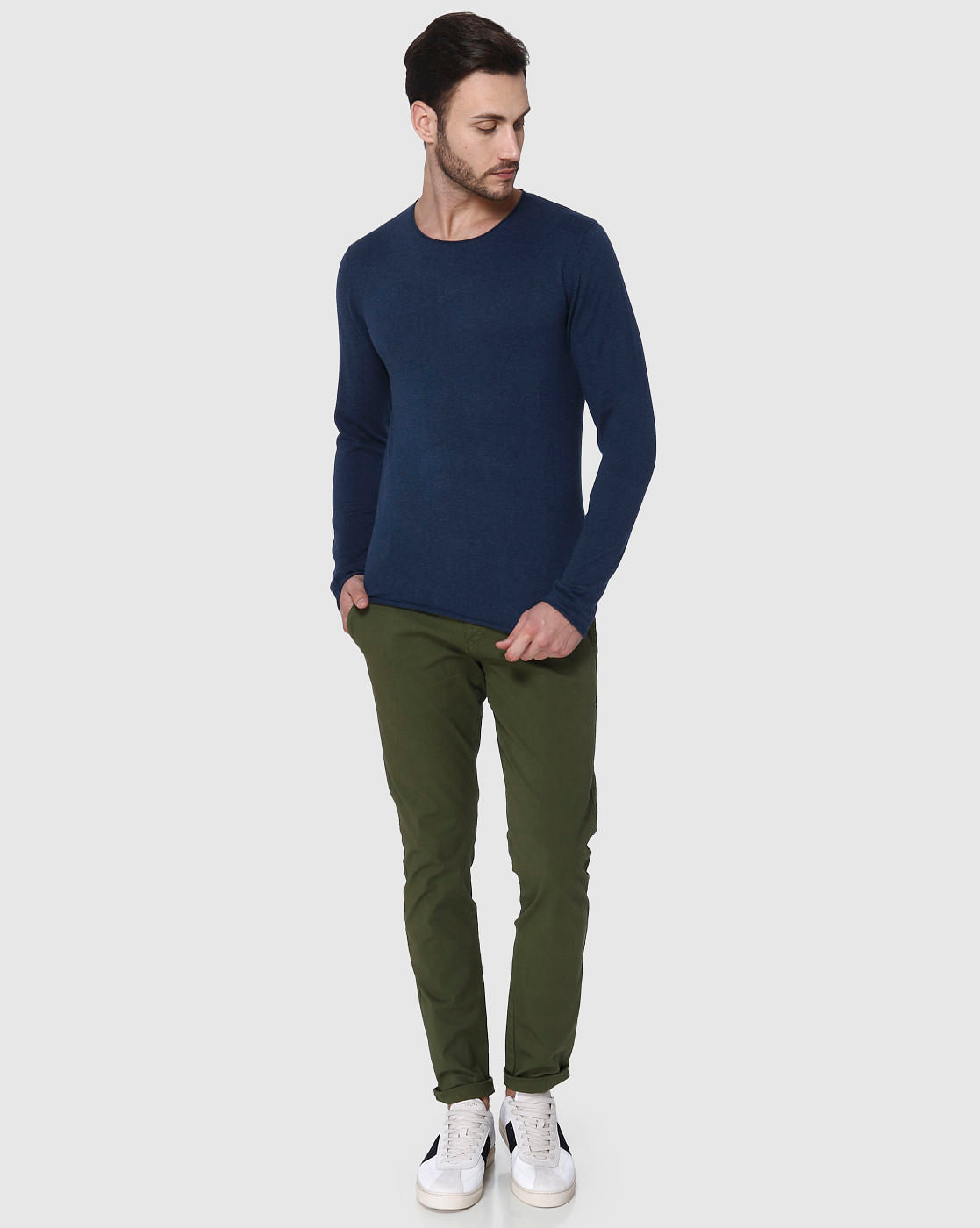 Blue Crew Neck Pullover