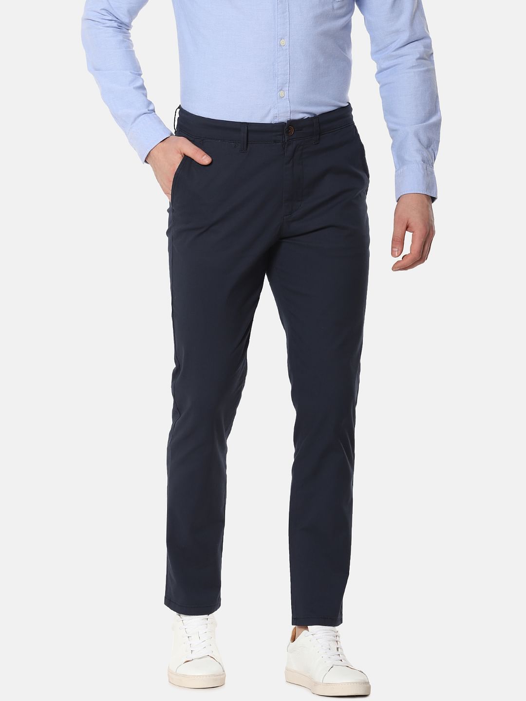 Navy Blue Mid Rise Slim Fit Chinos