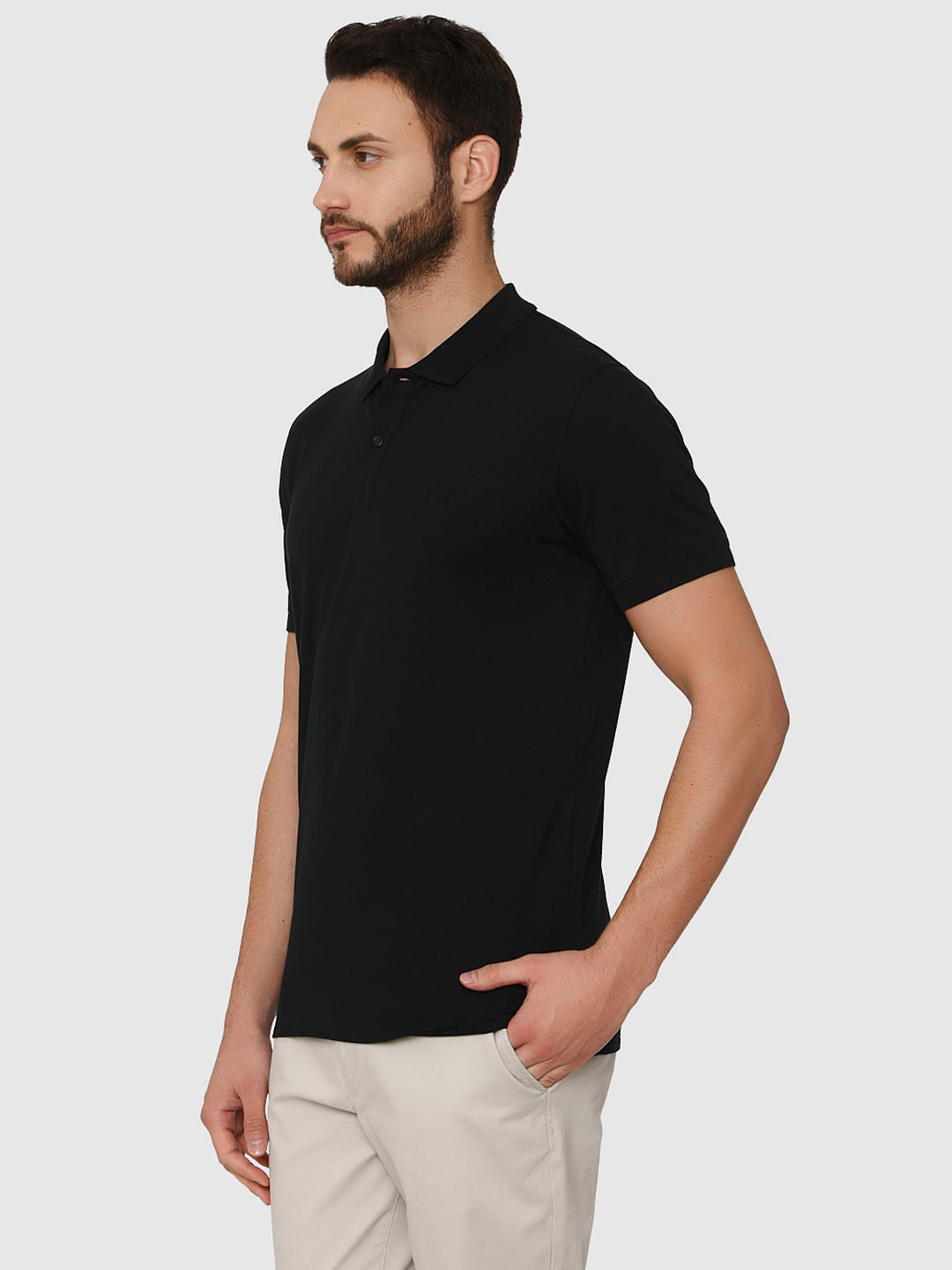 Black Slim Fit Polo Neck T-Shirt