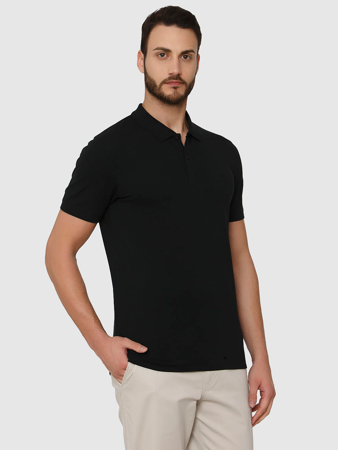 Black Slim Fit Polo Neck T-Shirt