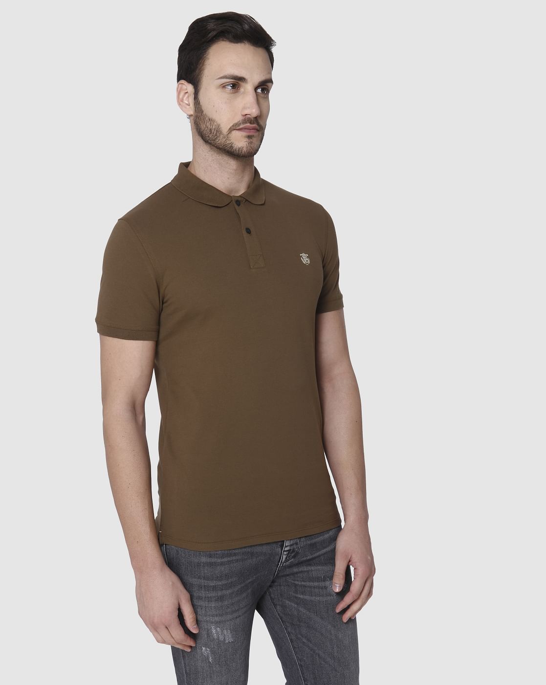 Brown Slim Fit Polo Neck T-Shirt