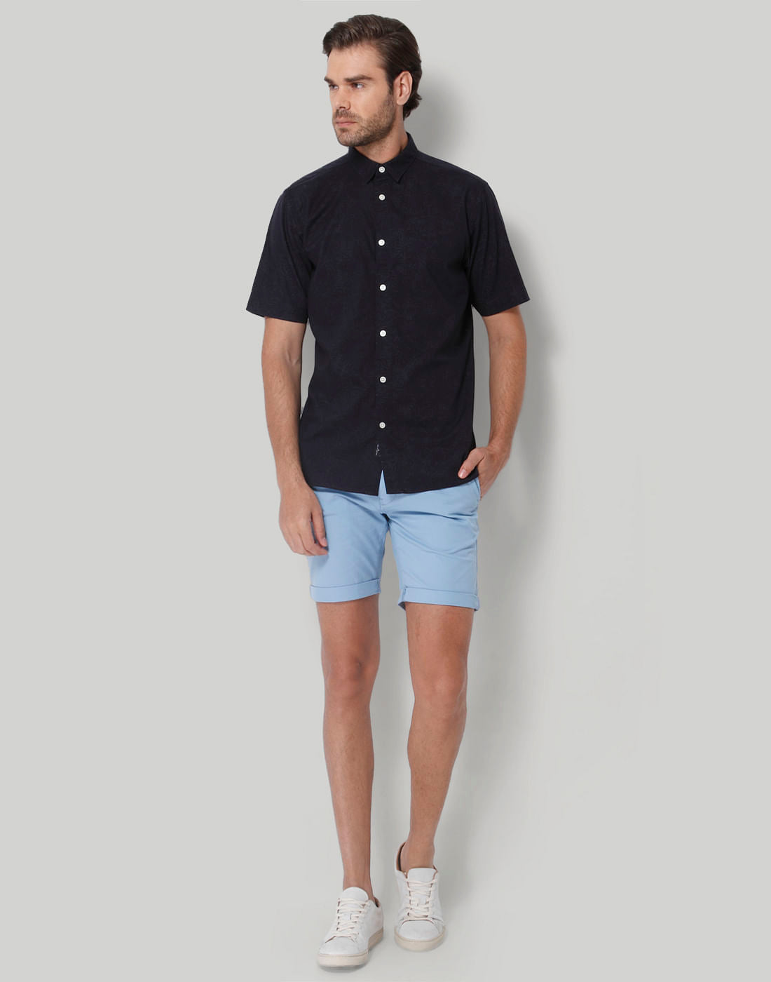 Black Floral Print Short Sleeves Shirt