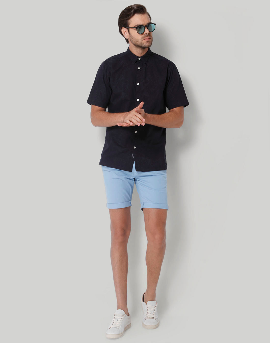 Black Floral Print Short Sleeves Shirt