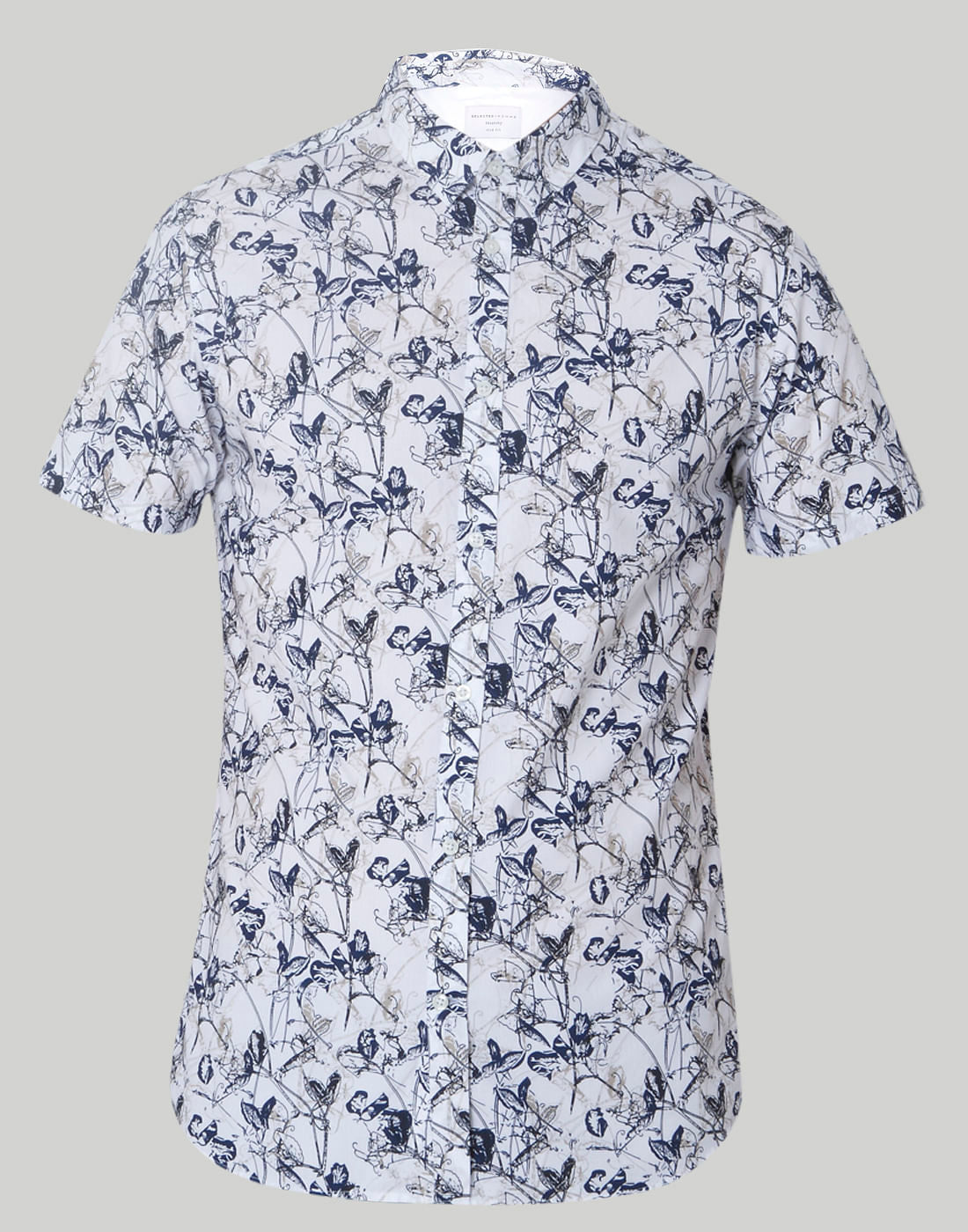 White Floral Print Short Sleeves Shirt
