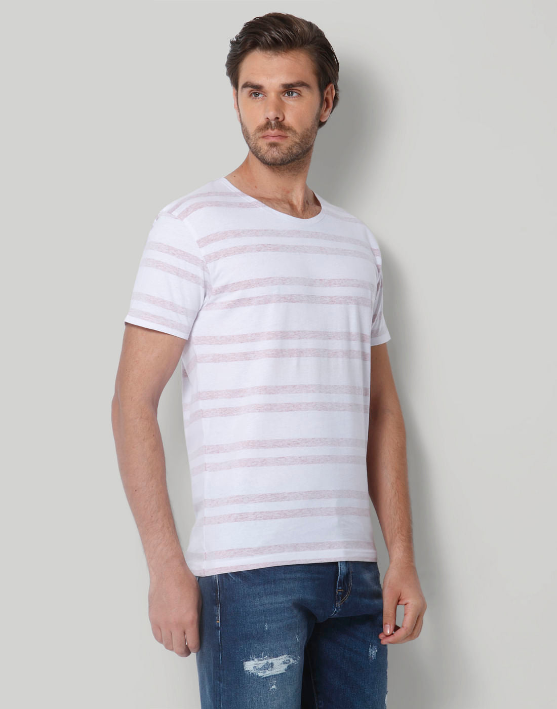 White Striped Crew Neck T-Shirt