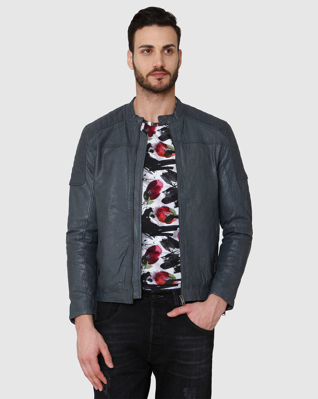 Grey Leather Jacket