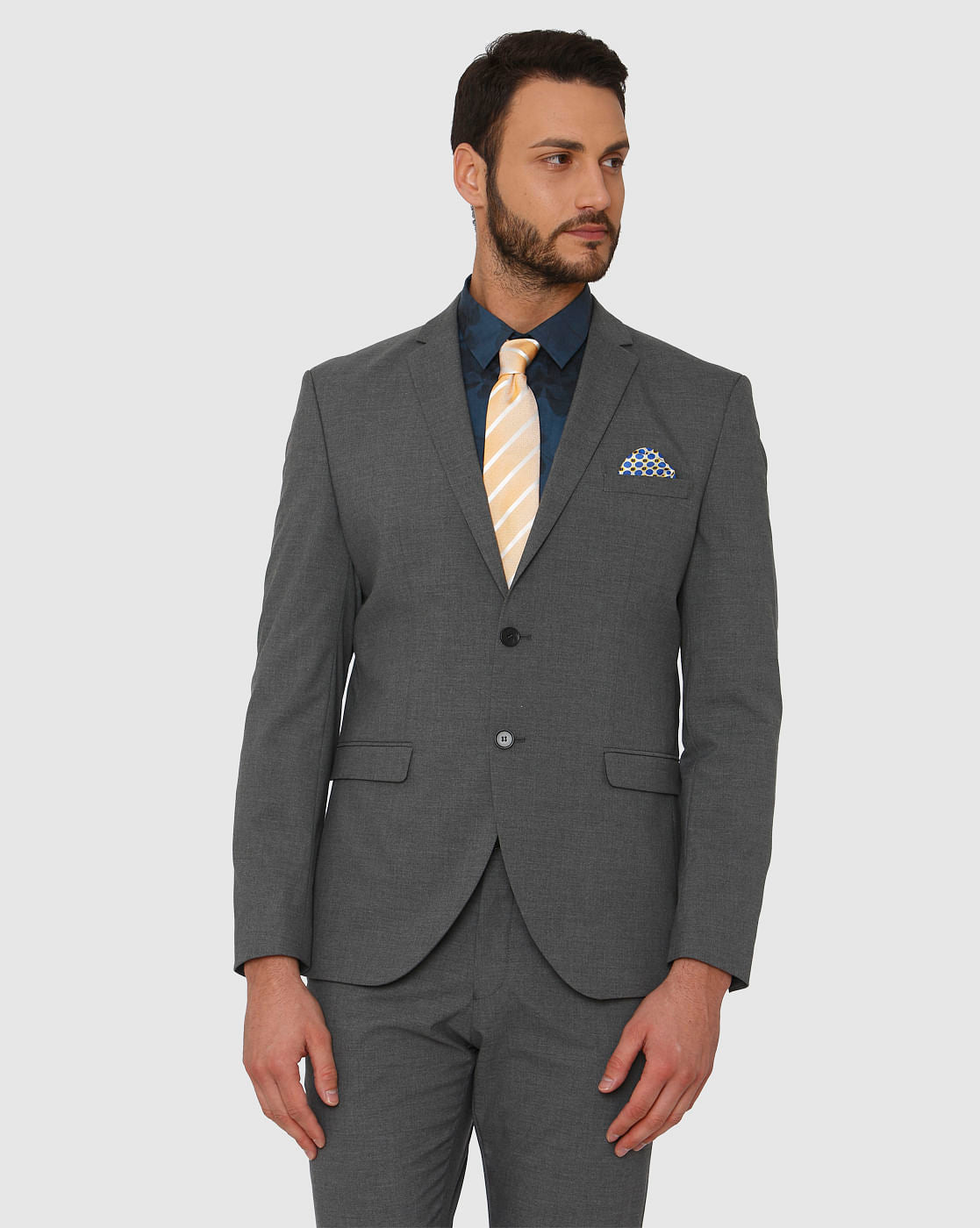 Grey Double Button Slim Fit Formal Blazer