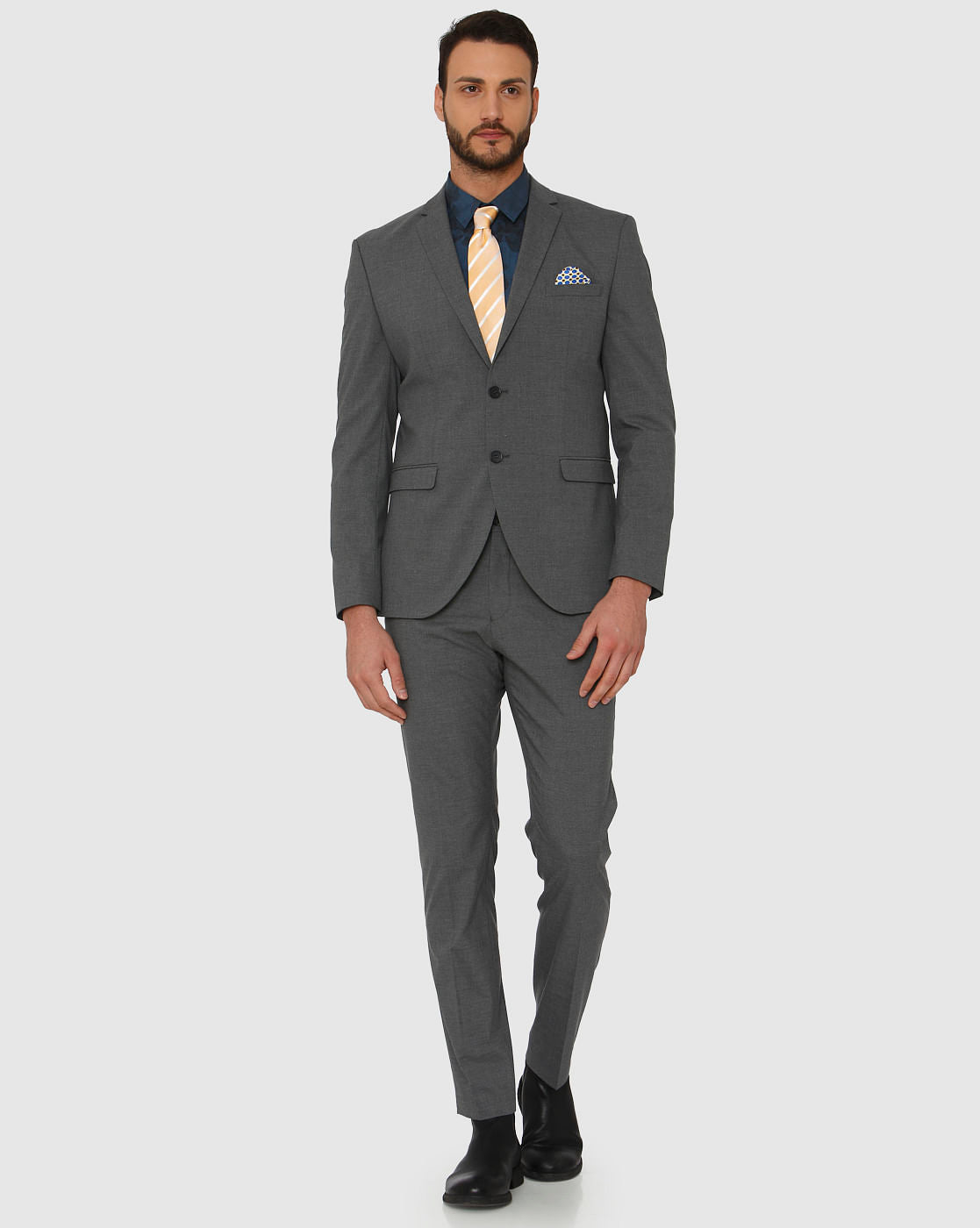Grey Double Button Slim Fit Formal Blazer