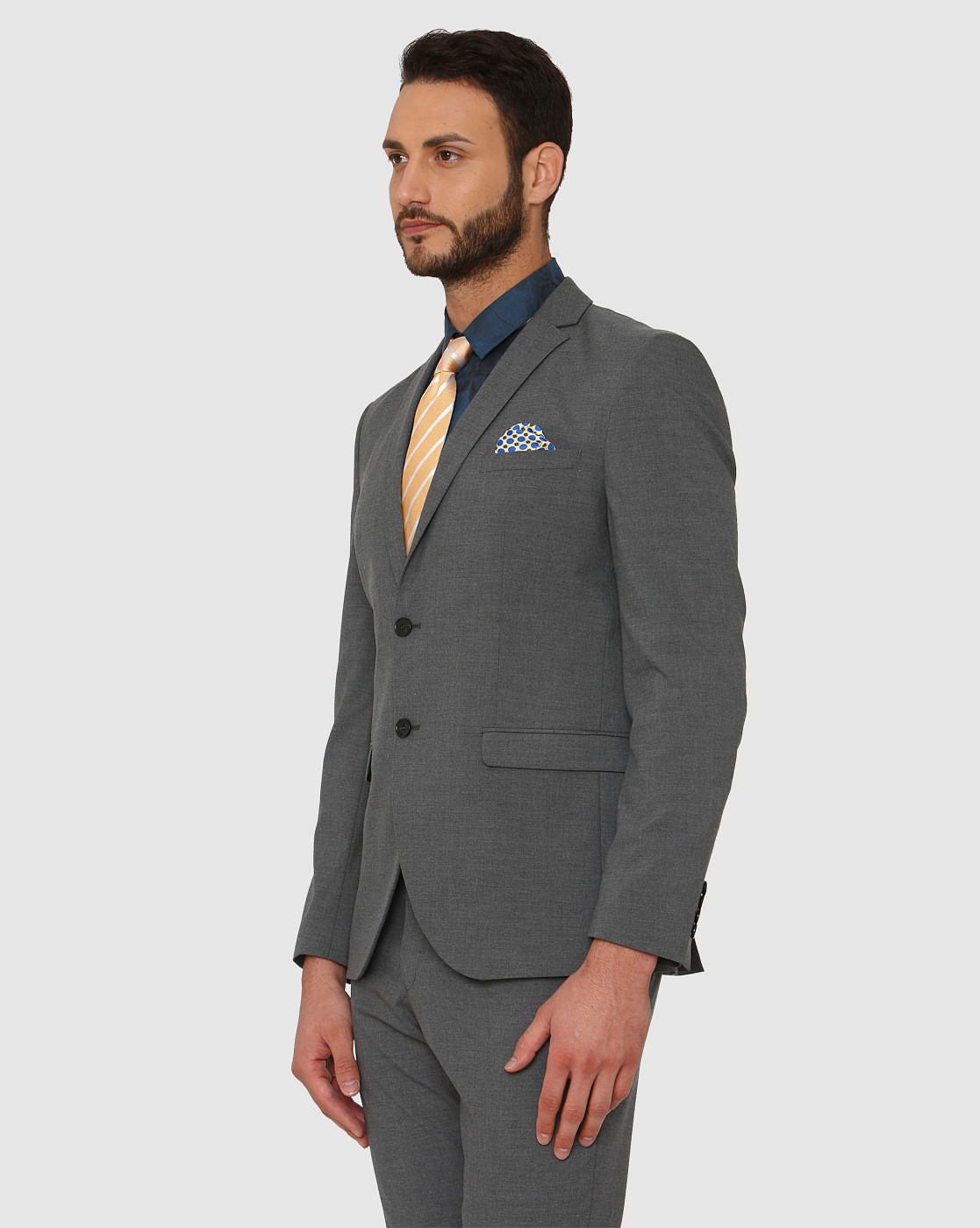 Grey Double Button Slim Fit Formal Blazer