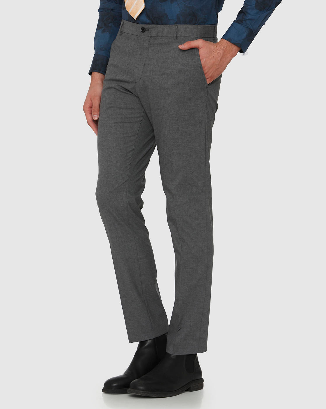 Grey Slim Fit Formal Trousers