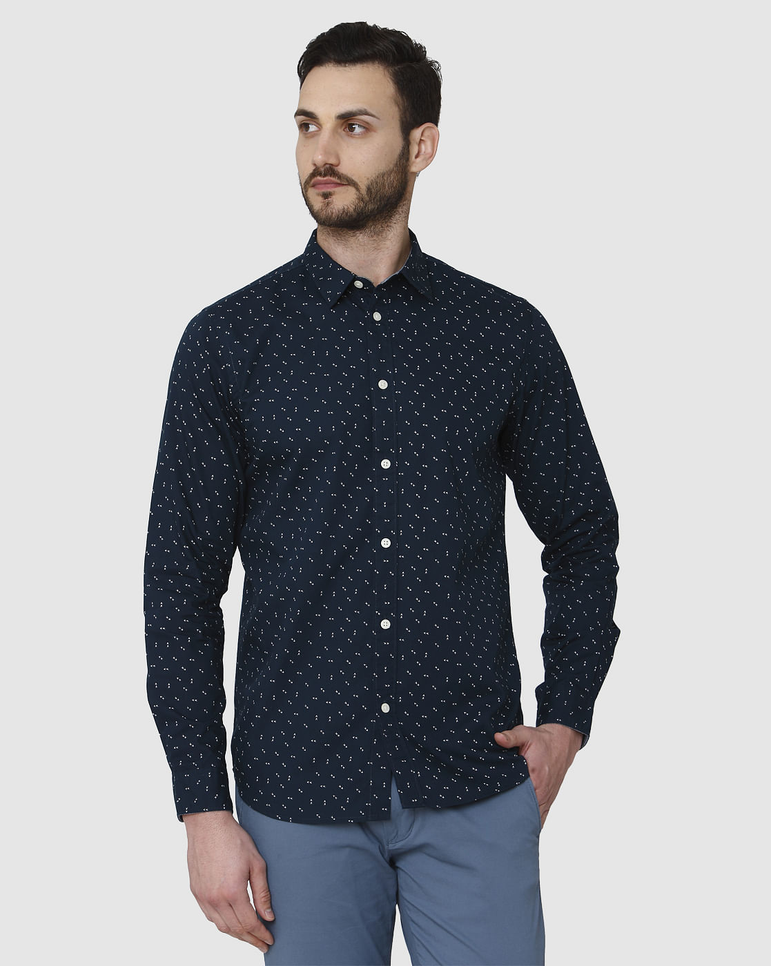 Blue Printed Full Sleeves Shirt