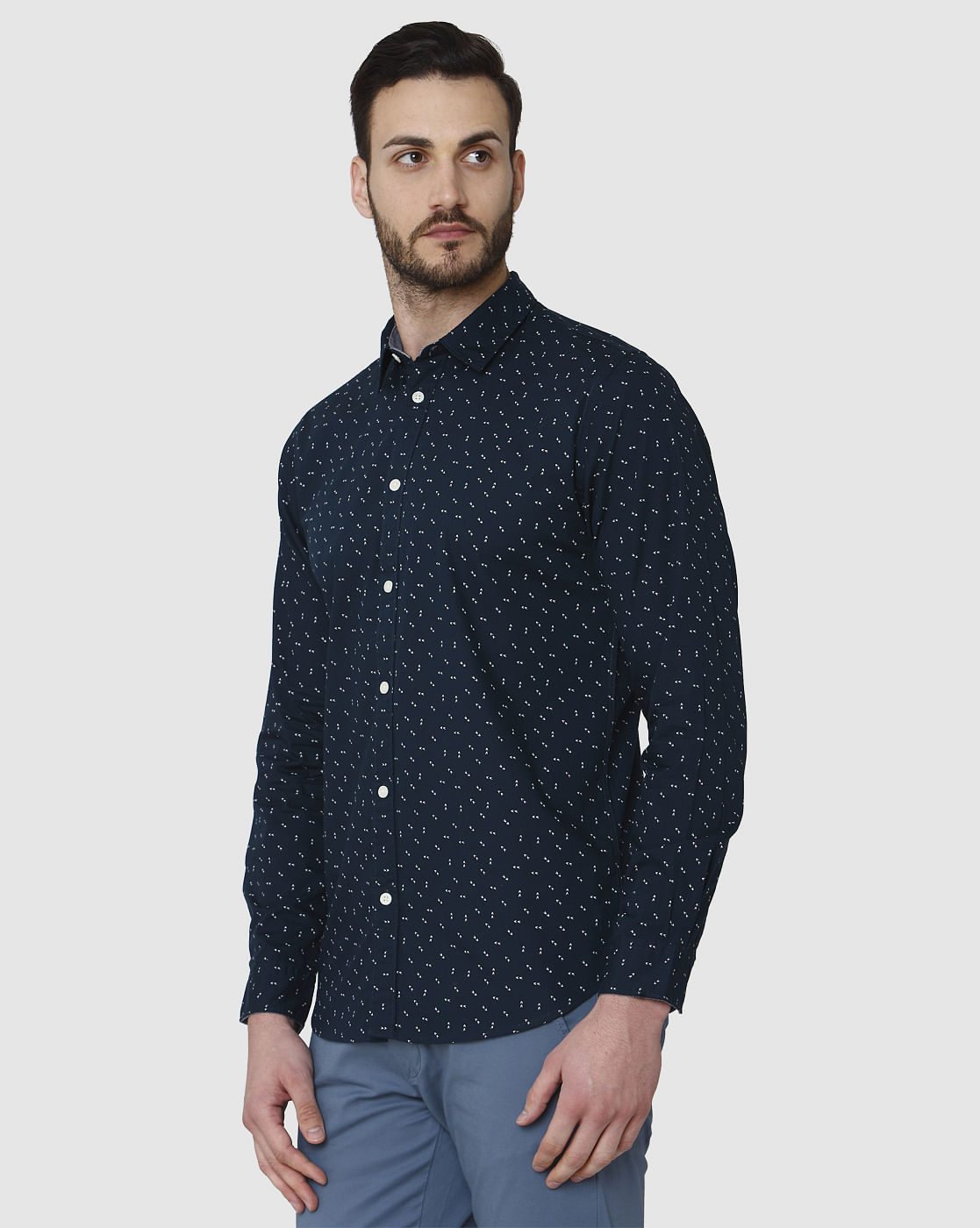 Blue Printed Full Sleeves Shirt