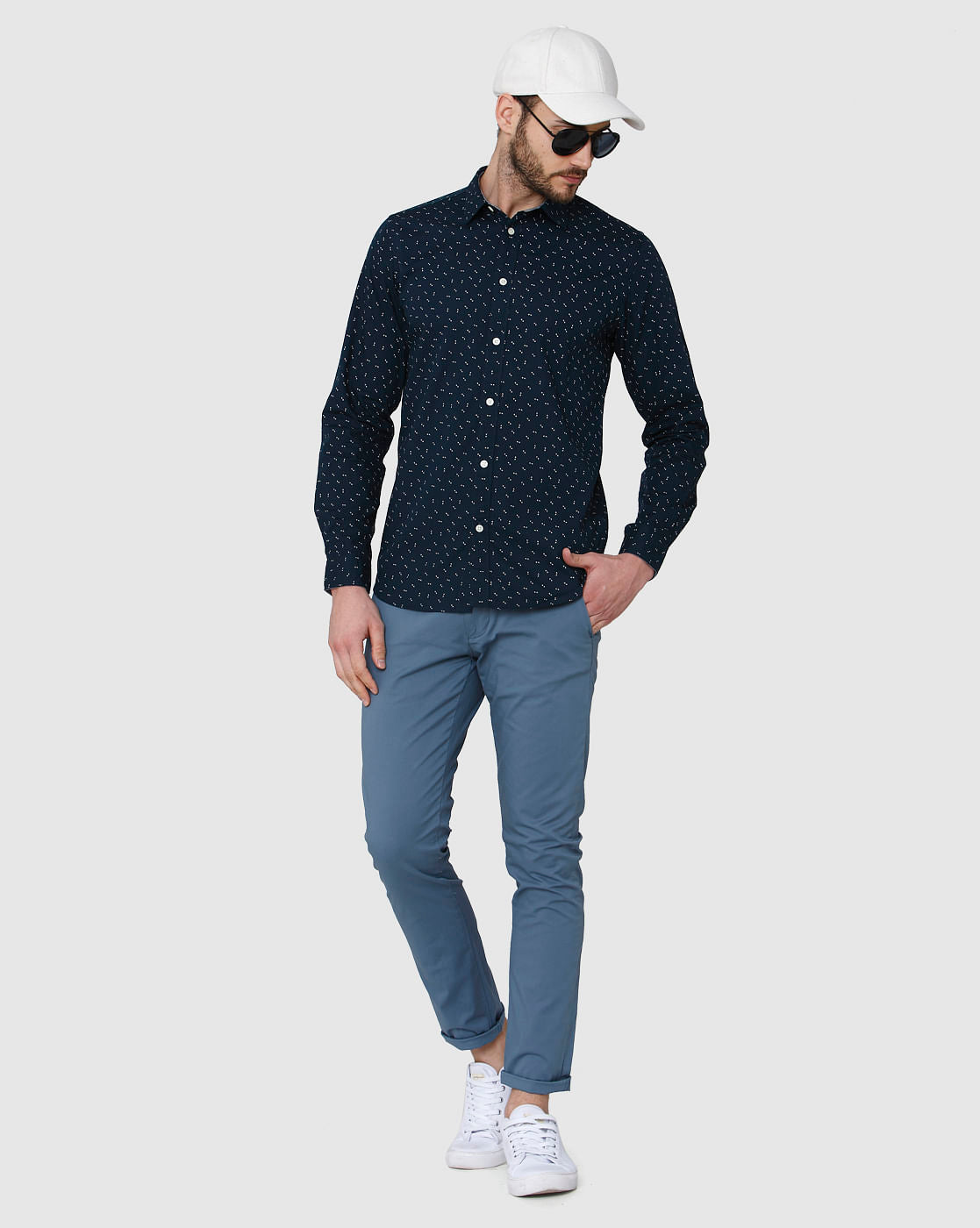 Blue Printed Full Sleeves Shirt