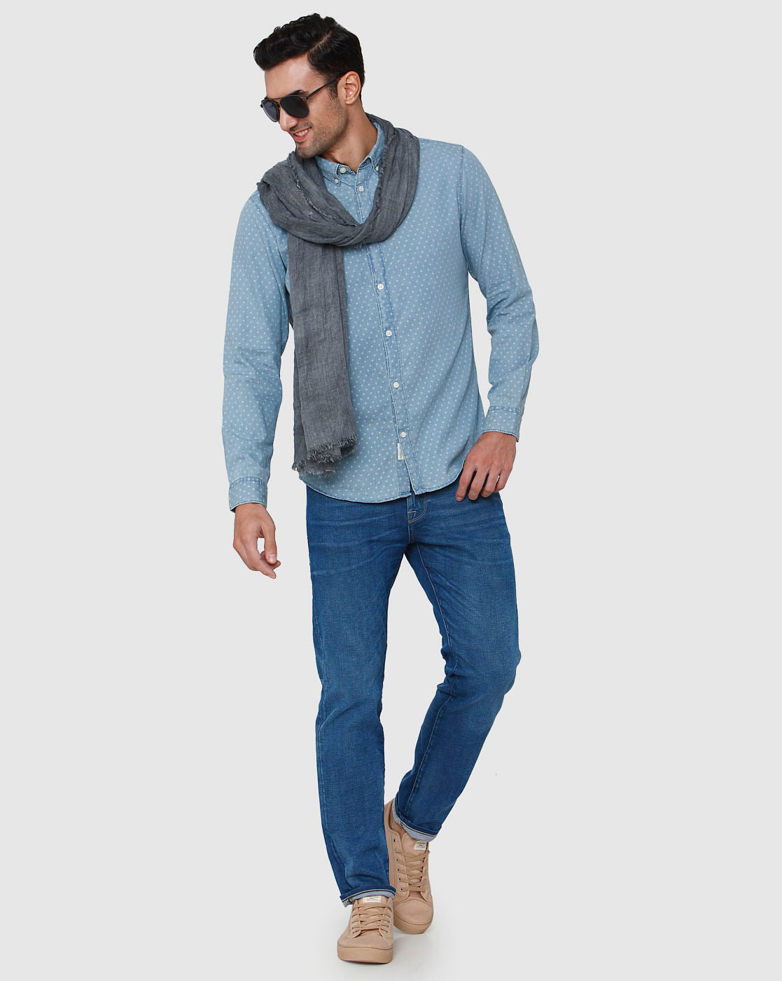 Blue Printed Full Sleeves Shirt