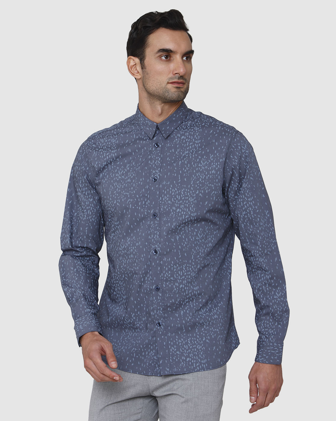 Blue Printed Full Sleeves Shirt